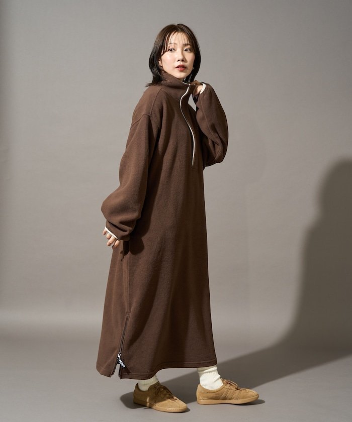 DISCUS ATHLETIC 限定展開 DISCUS ATHLETIC × FREAK'S STORE/ディスカスアスレチック 別注 配色 フリース ジップ ワンピース 26AW フリークスストア ワンピース・ドレス ワンピース ブラック ネイビー ブラウン パープル【送料無料】