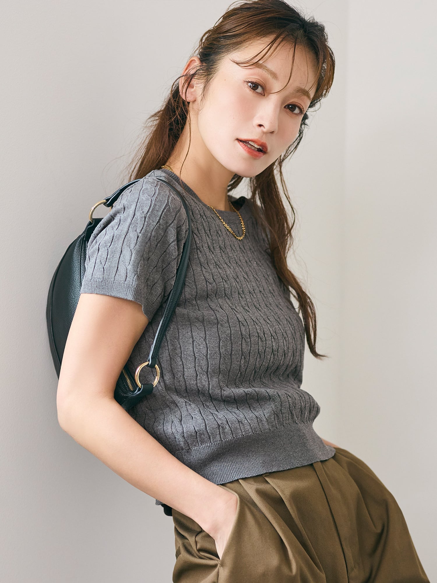 coca 【西山茉希様着用】ケーブルニットトップス コカ トップス ニット ホワイト グレー ブラック カーキグリーン