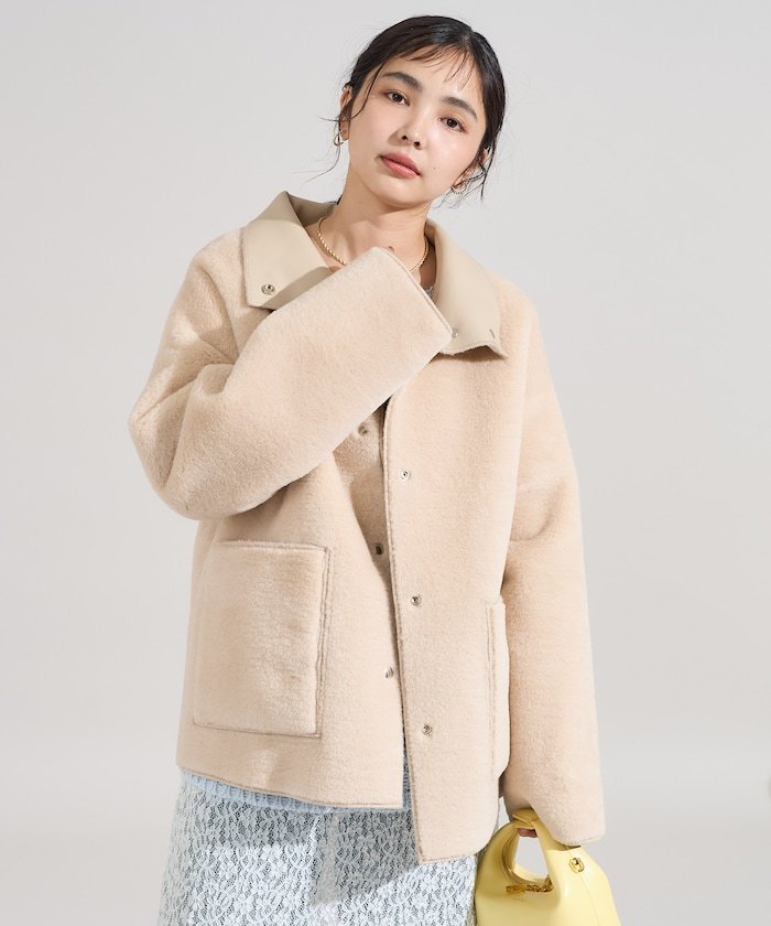 【SALE／30%OFF】FREAK'S STORE ファーボア スタンドコート/ファーコート 25AW フリークスストア ジャケット・アウター ブルゾン・ジャンパー ブラウン ホワイト【送料無料】のサムネイル