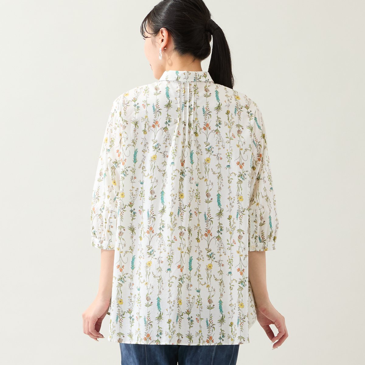 missel 【洗える・綿100%・L~4Lサイズ】ボタニカル柄コットンシャツ ミゼール トップス シャツ・ブラウス ホワイト