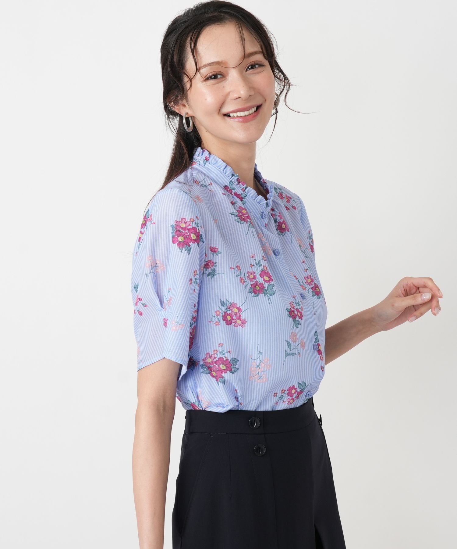 Leilian PLUS HOUSE 【店頭人気】ブラウス レリアン プラスハウス トップス シャツ・ブラウス レッド ブルー
