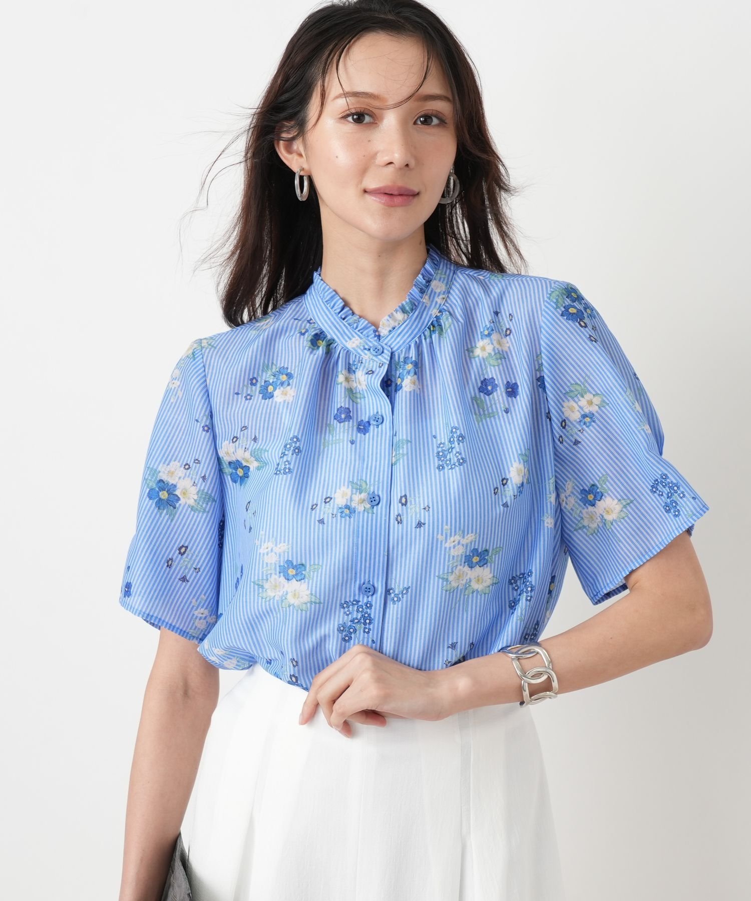 Leilian PLUS HOUSE 【店頭人気】ブラウス レリアン プラスハウス トップス シャツ・ブラウス レッド ブルー