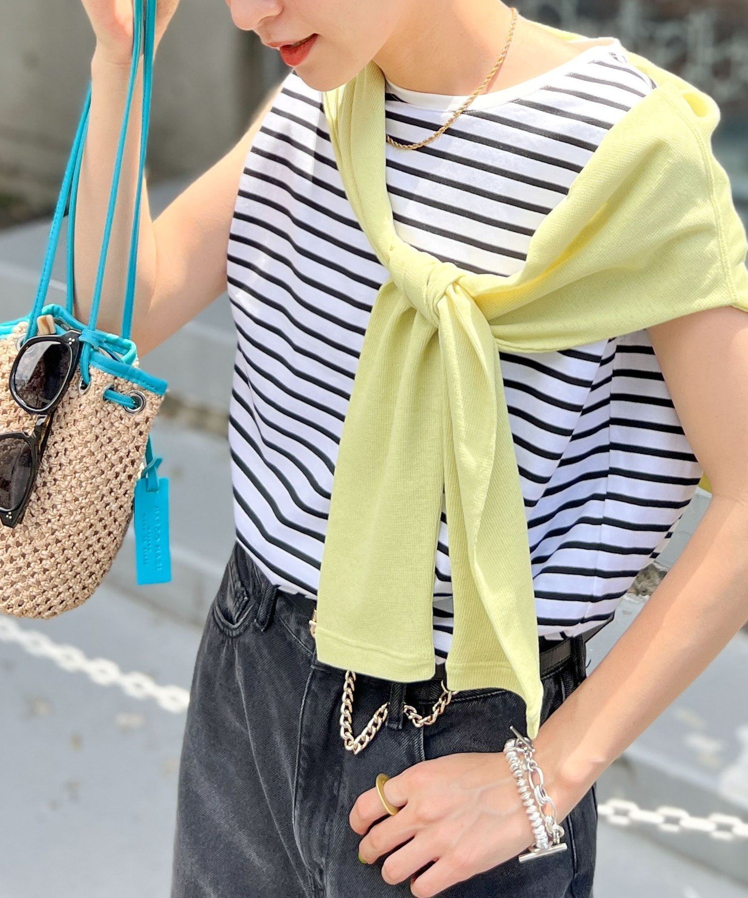 【SALE／50%OFF】NOLLEY'S BASICタックノースリーブTシャツ ノーリーズ トップス カットソー・Tシャツ ブラック ホワイト グリーン ベージュ ピンクのサムネイル