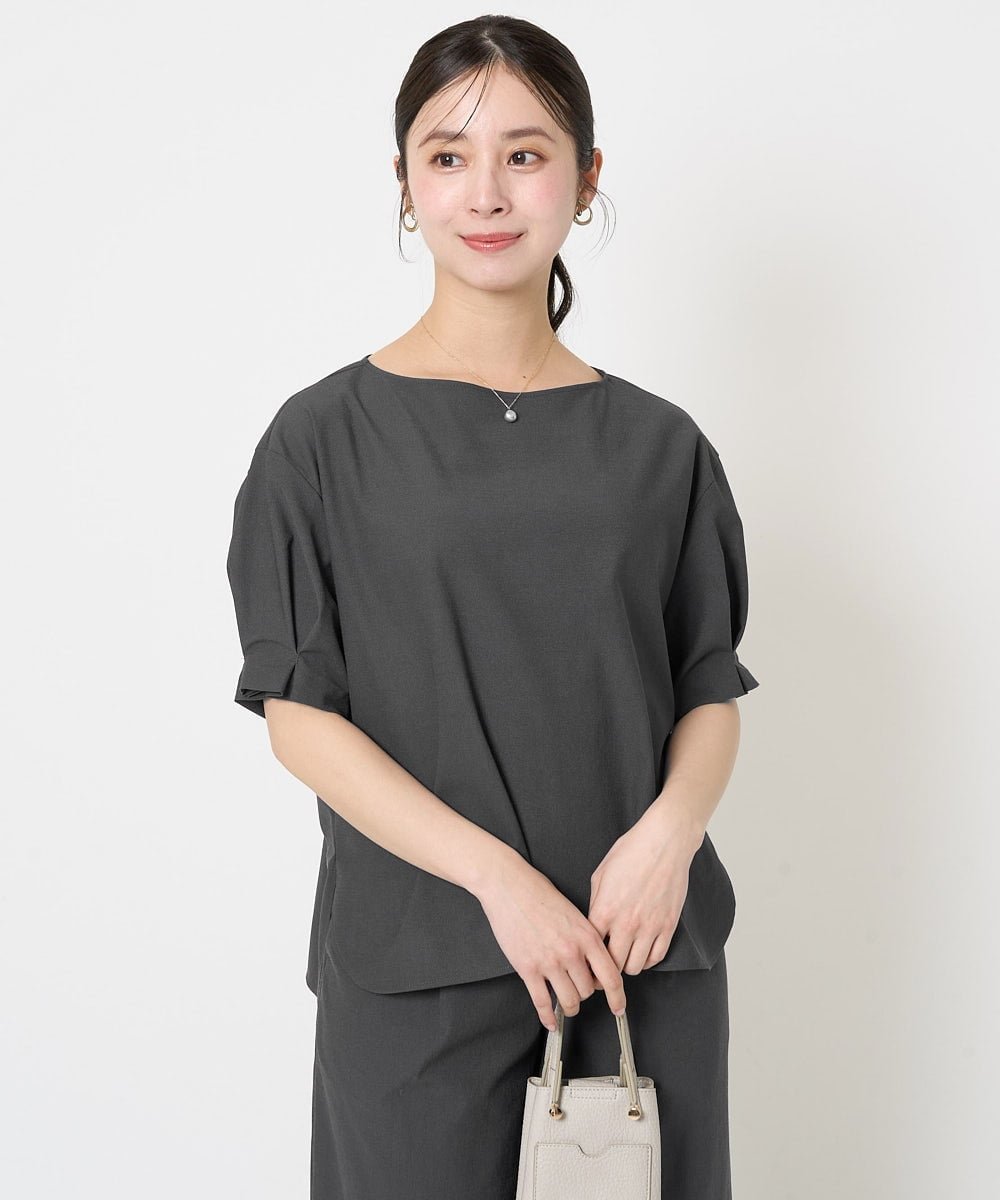 【SALE／50%OFF】MK MICHEL KLEIN（小さいサイズ） 【小さいサイズ】タックスリーブストレッチブラウス/洗える/セットアップ対応 メゾンドゥサンク トップス シャツ・ブラウス グレー【送料無料】