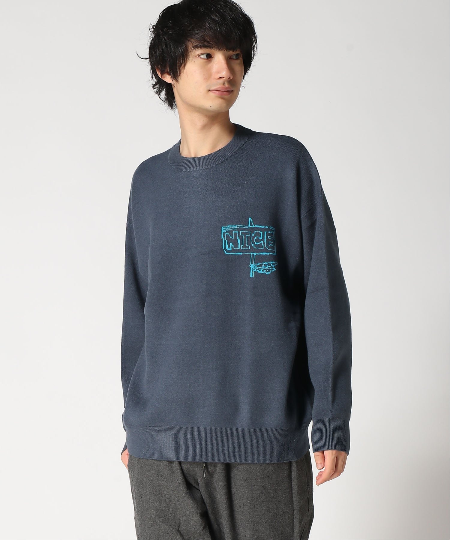 gym master gym master/(U)ジャガードニット NICE クルーネック ジムマスター トップス ニット ブルー ホワイト グレー【送料無料】