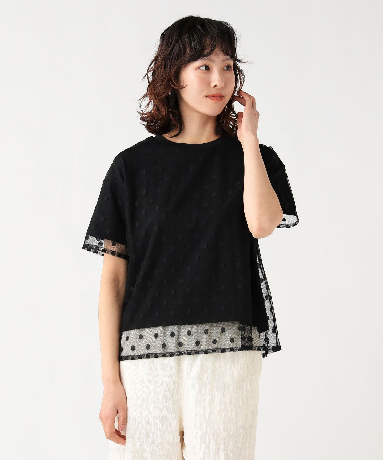 WOMEN 無地 カットソー * チュール Tシャツ(セットアイテム) 26SS 着回し レイヤード 重ね着 ビームス ハート トップス カットソー・Tシャツ ホワイト ブラック グレー