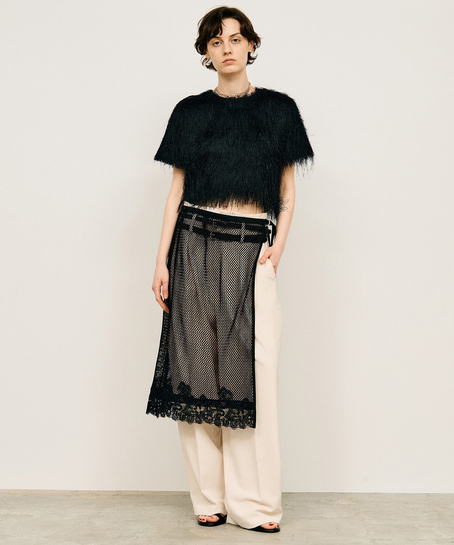 PRANK PROJECT メッシュレースラップスカート / Mesh Lace Wrap Skirt プランク プロジェクト スカート その他のスカート ブラック ホワイト【送料無料】