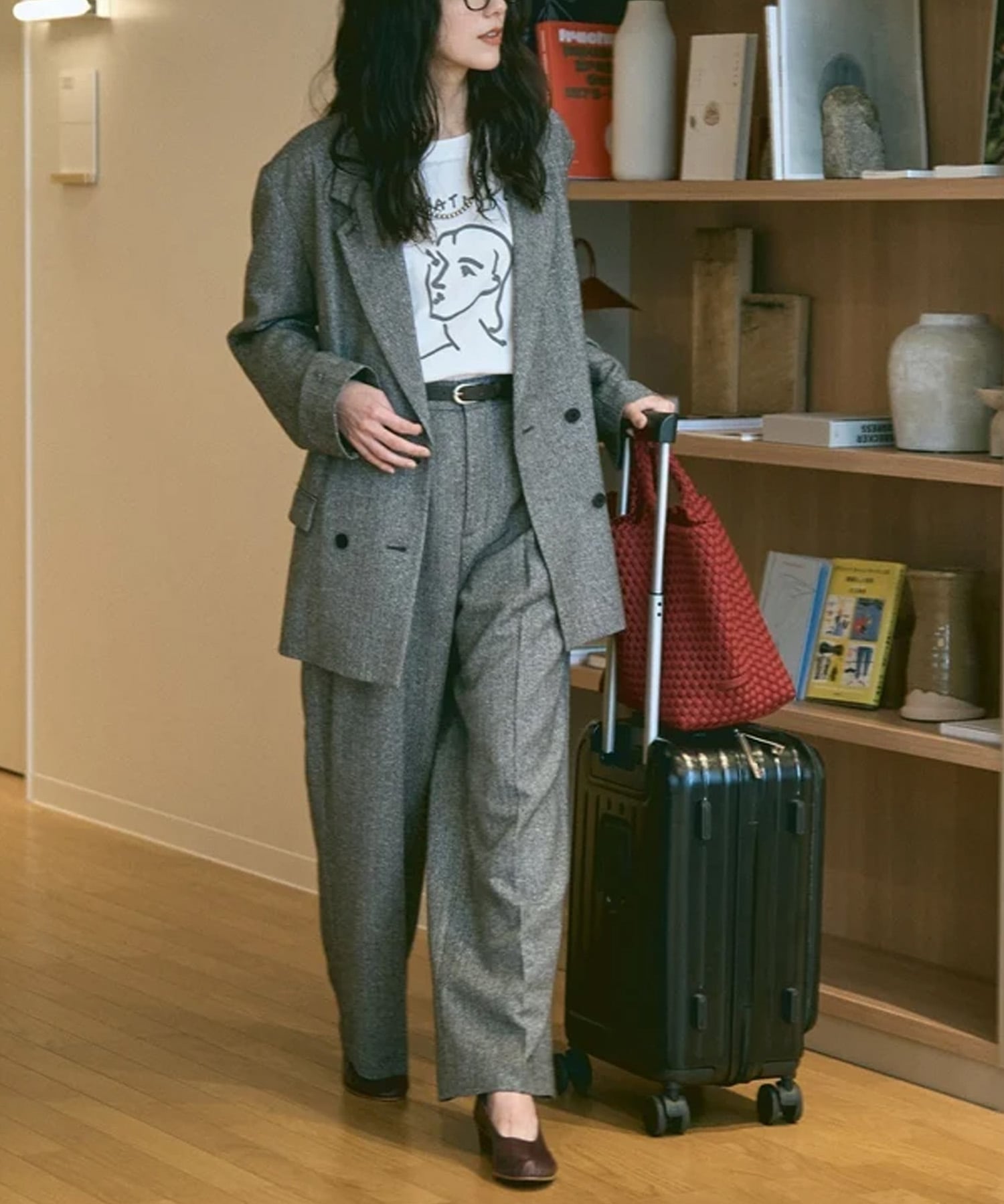 SALON adam et rope' ハイカウントフラノ2タックパンツ/ネップヘリンボン2タックパンツ サロン アダム エ ロペ パンツ スラックス・ドレスパンツ グレー