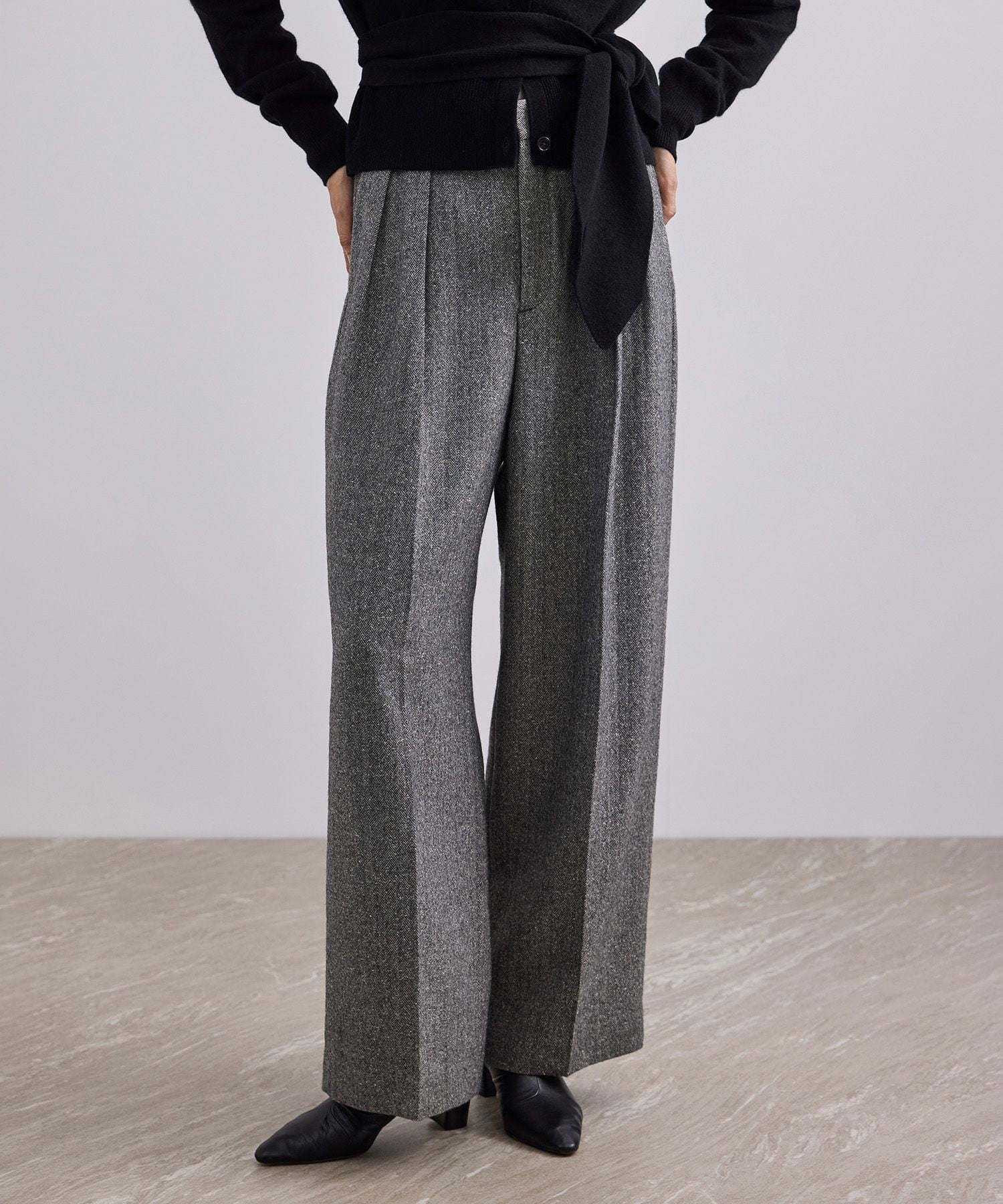 SALON adam et rope' ハイカウントフラノ2タックパンツ/ネップヘリンボン2タックパンツ サロン アダム エ ロペ パンツ スラックス・ドレスパンツ グレー