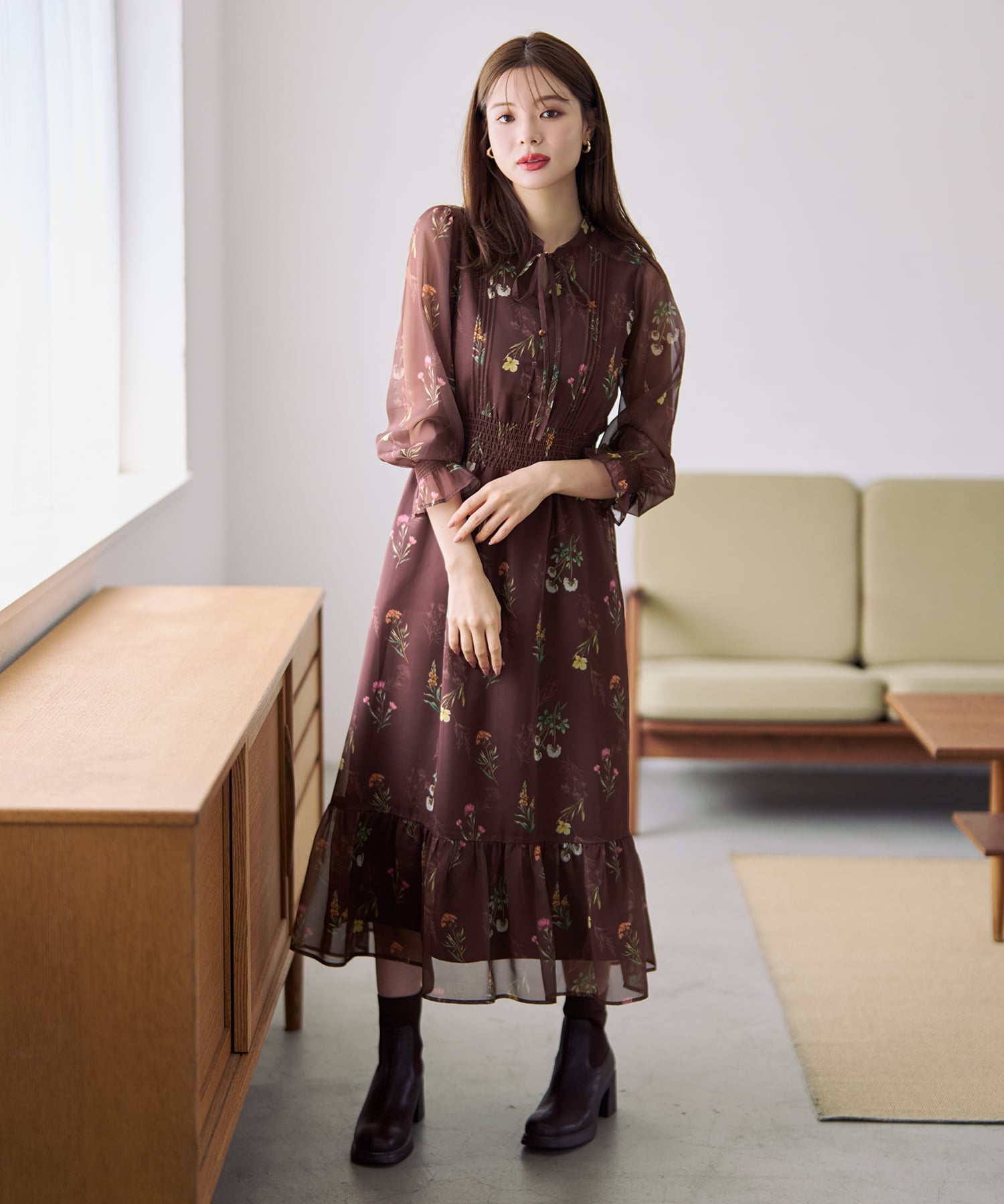 MISCH MASCH オータムボタニカルティアードワンピース MM637413 ミッシュマッシュ ワンピース・ドレス ワンピース ブラウン ホワイト