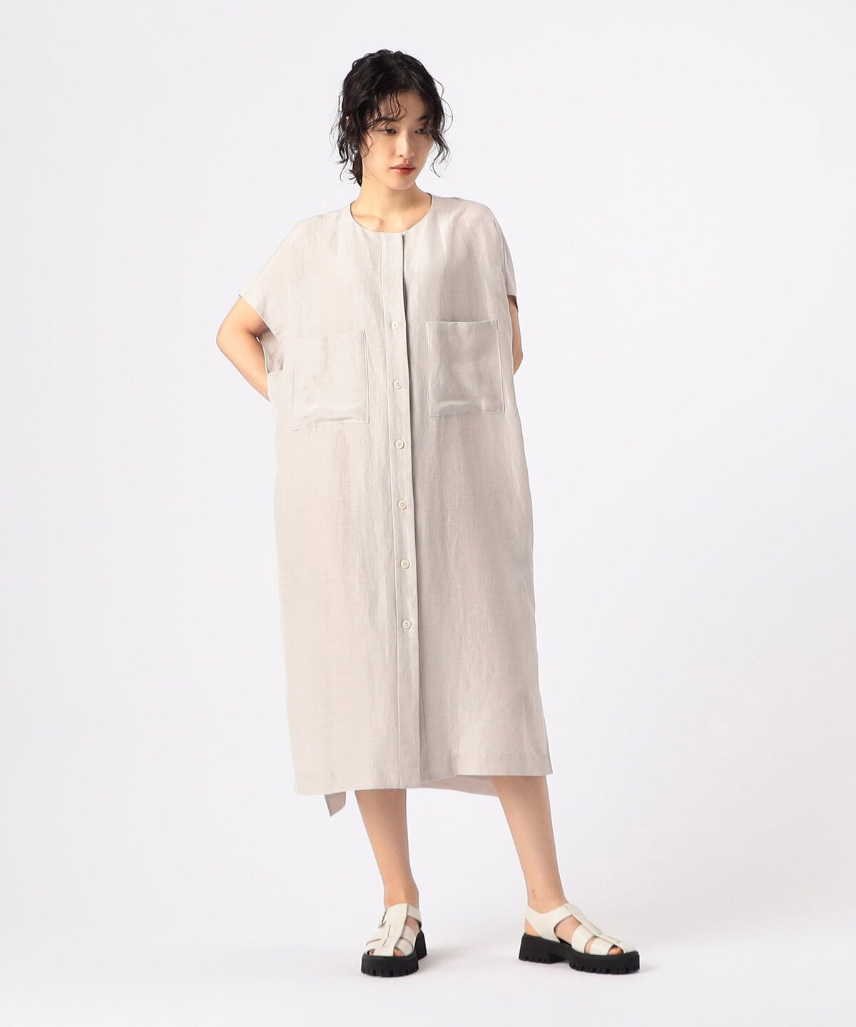 【SALE／30%OFF】Gabardine K.T + [ +サイズ ] アセテートリネンタッサー クルーネックロングシャツジレ コムサ トップス ベスト・ジレ ブラック ベージュ【送料無料】