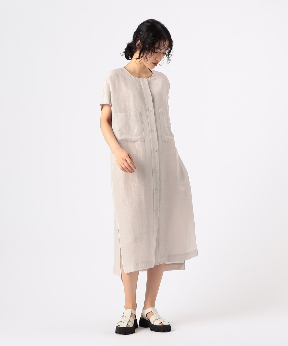 【SALE／30%OFF】Gabardine K.T + [ +サイズ ] アセテートリネンタッサー クルーネックロングシャツジレ コムサ トップス ベスト・ジレ ブラック ベージュ【送料無料】