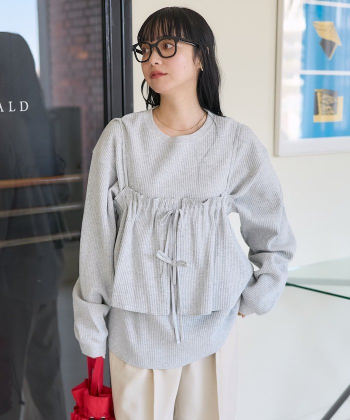 FREAK'S STORE ワッフル ロンTビスチェセット 25SS フリークスストア トップス カットソー・Tシャツ ブルー ホワイト ブラック グレー【送料無料】