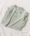 apres les cours WEB限定 肩フリル フラワーモチーフTシャツ エフオーオンラインストア トップス カットソー・Tシャツ グリーン ホワイト ピンク ブラウン