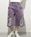 JOINT WORKS ANNA SUI NYC/オーバーダメージデニムバミューダパンツ ジョイントワークス パンツ その他のパンツ イエロー パープル【送料無...