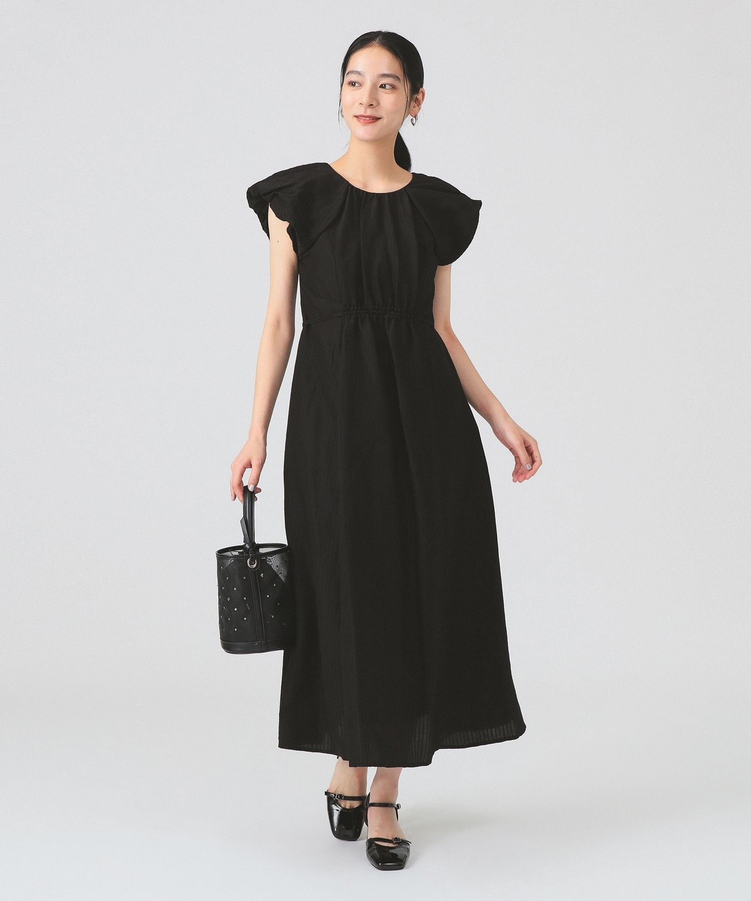 Ray BEAMS ストライプ フレンチパフ スリーブ ワンピース ビームス ウイメン ワンピース・ドレス その他のワンピース・ドレス ブラック パープル【送料無料】