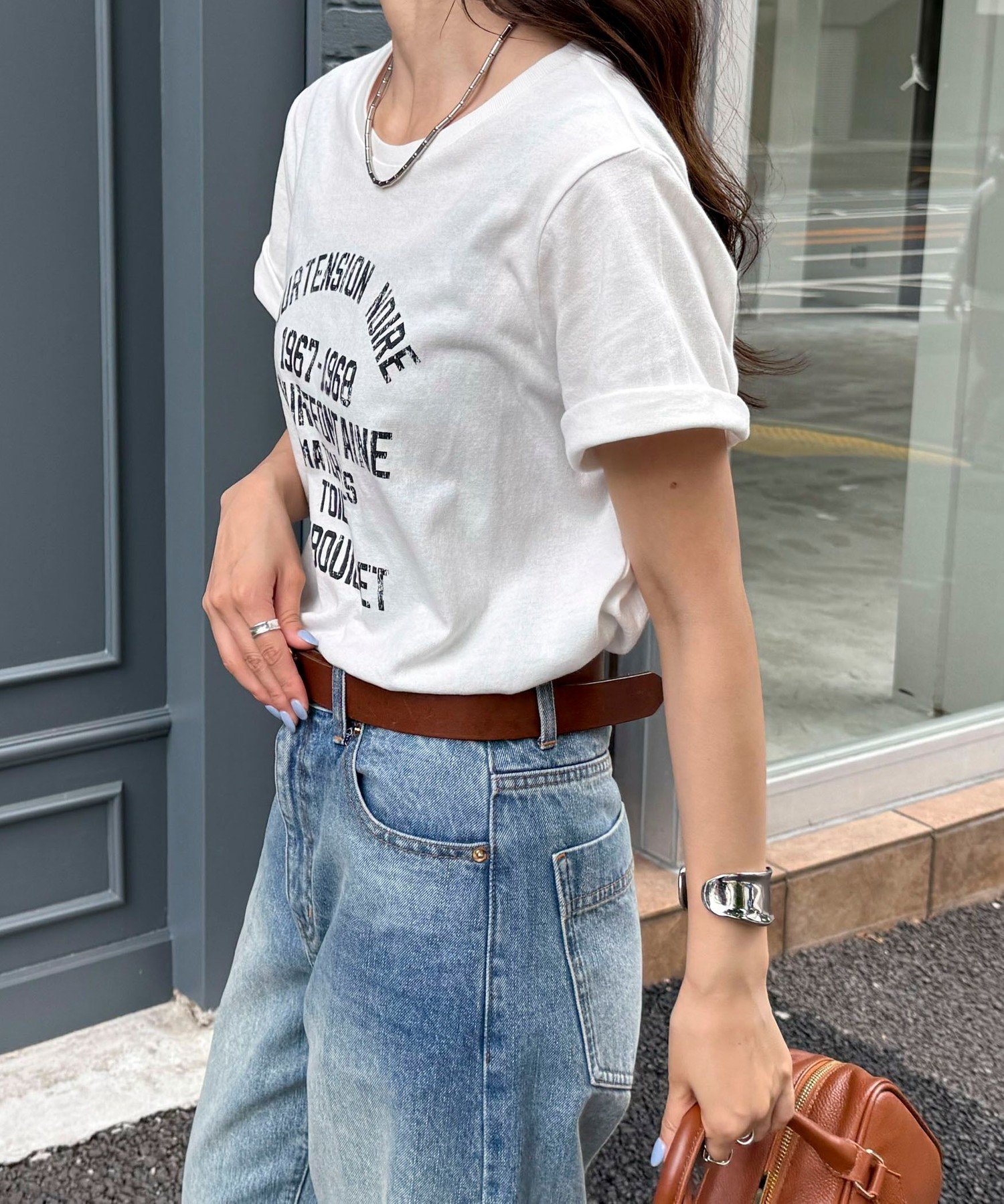 【SALE／30%OFF】fredy emue ヴィンテージライクピグメントTシャツ フレディ アンド グロスター トップス カットソー・Tシャツ ホワイト ブラウン レッド【送料無料】