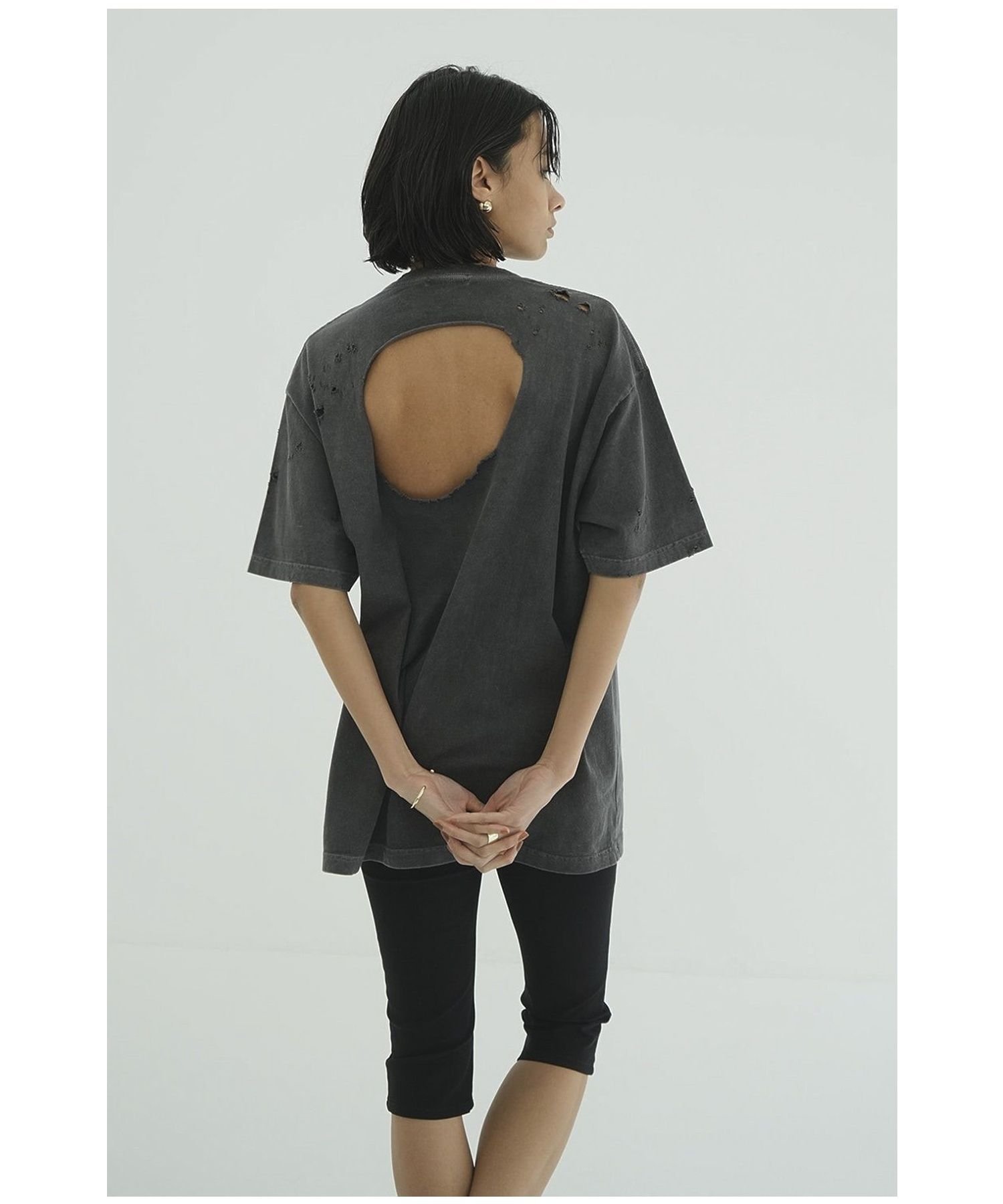 【CLANE】cruch design over tee ガレージ オブ グッド クロージング トップス カットソー・Tシャツ グレー ホワイト