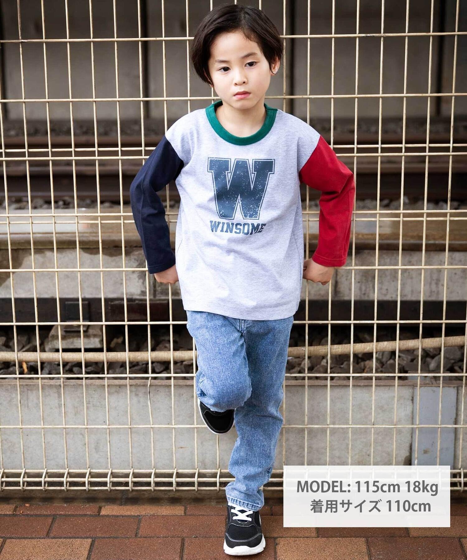 【SALE／50%OFF】WASK カラフル袖ロゴプリントロング長袖Tシャツ(100~160cm) ベベ オンライン ストア トップス カットソー・Tシャツ グレー ブラック