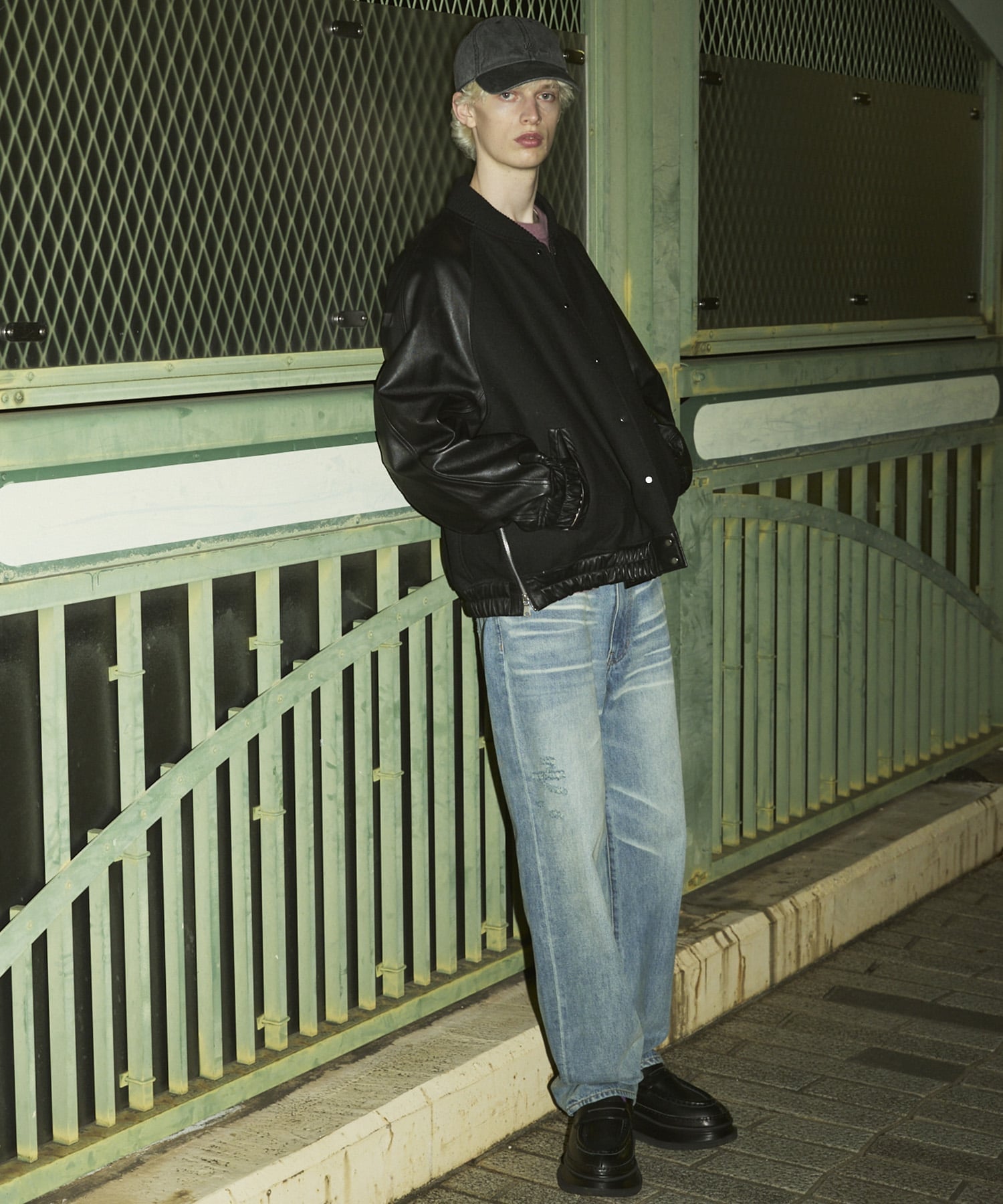 MAISON SPECIAL Sheep Leather Melton Combination Stadium Jacket メゾンスペシャ...