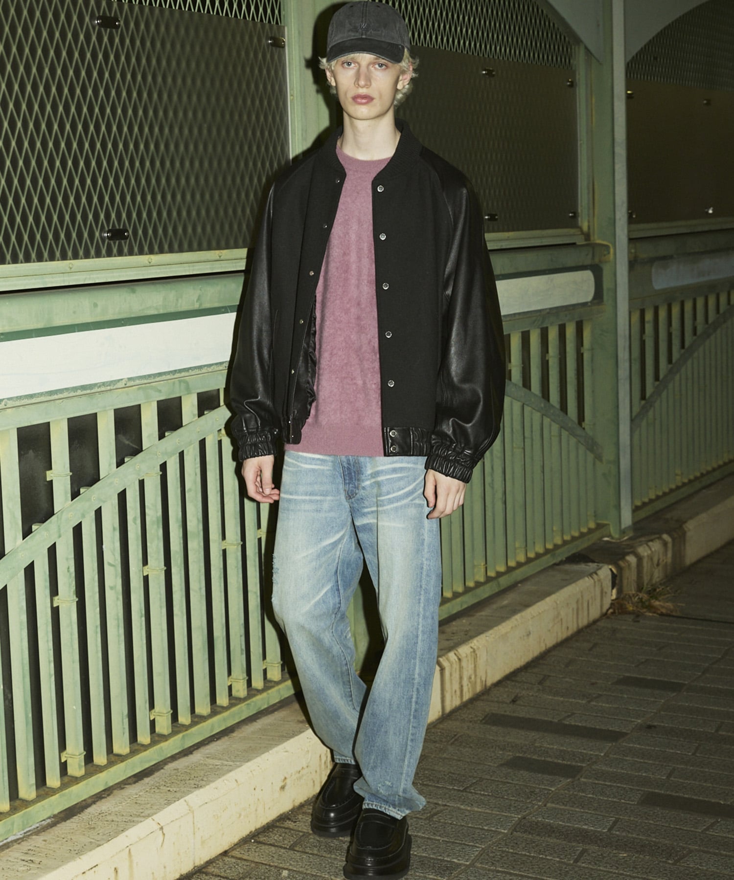 MAISON SPECIAL Sheep Leather Melton Combination Stadium Jacket メゾンスペシャ...