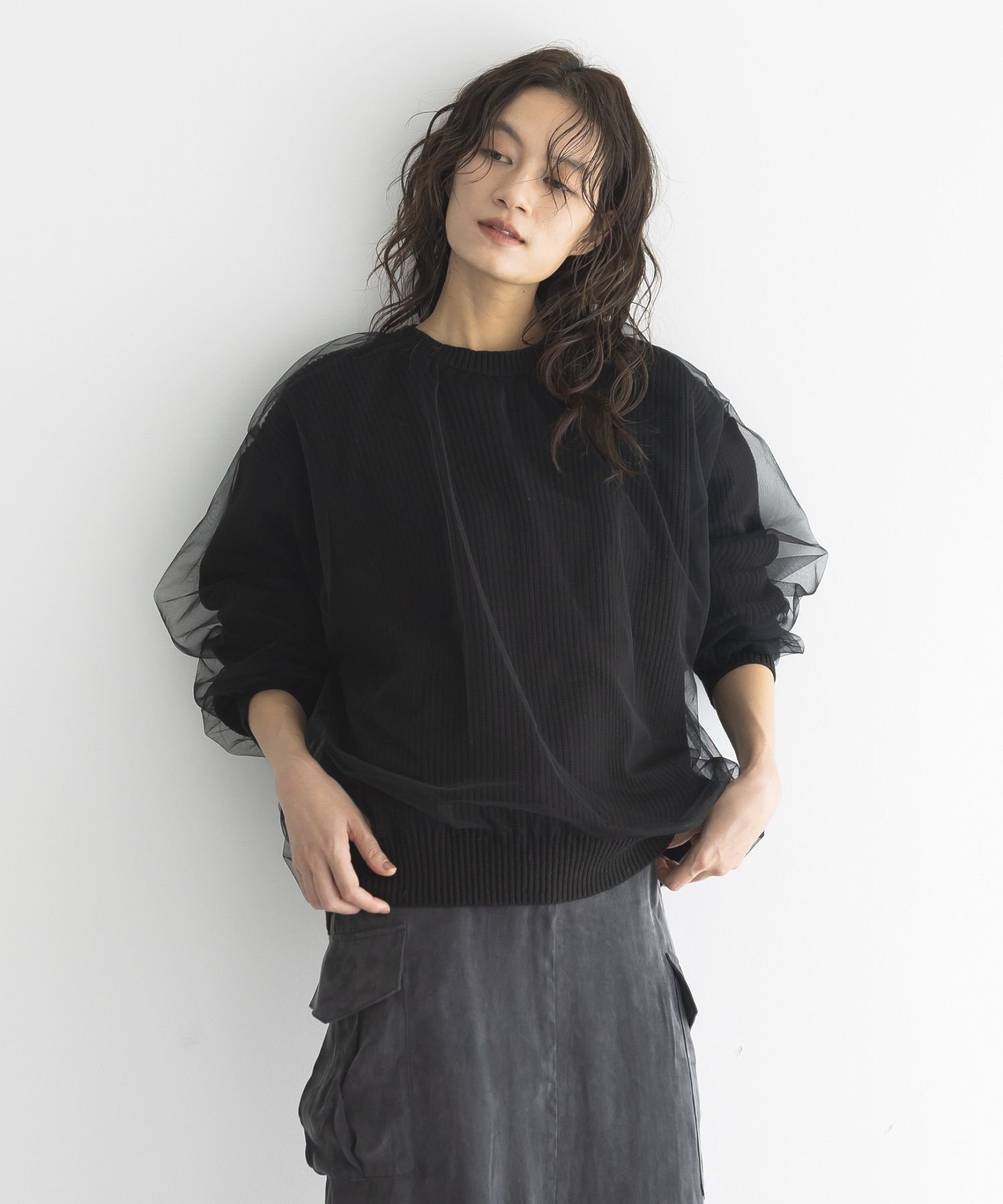 【TORRAZZO DONNA】シアチュール+ニットトップス ガレージ オブ グッド クロージング トップス ニット ブラック ホワイト