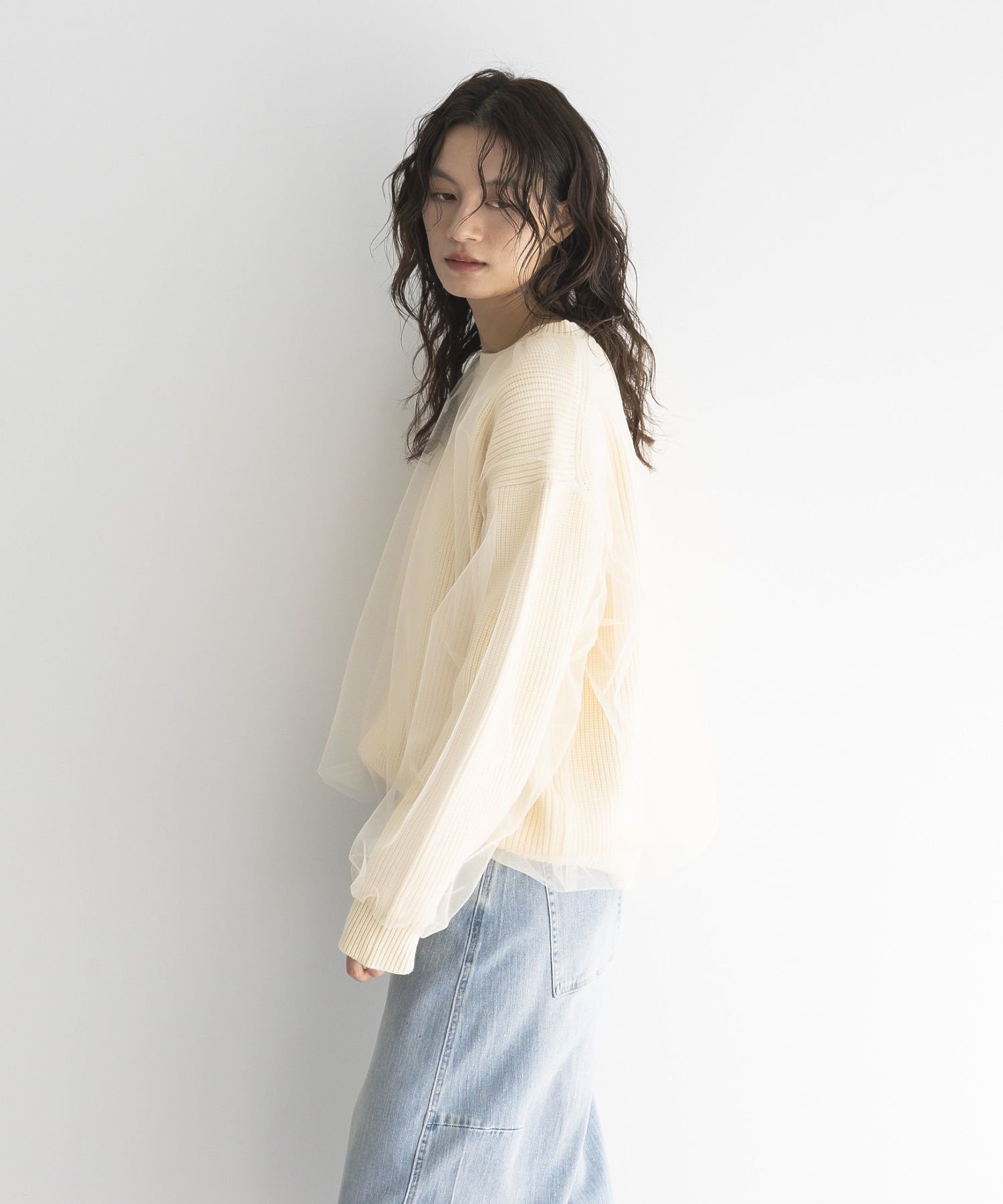 【TORRAZZO DONNA】シアチュール+ニットトップス ガレージ オブ グッド クロージング トップス ニット ブラック ホワイト