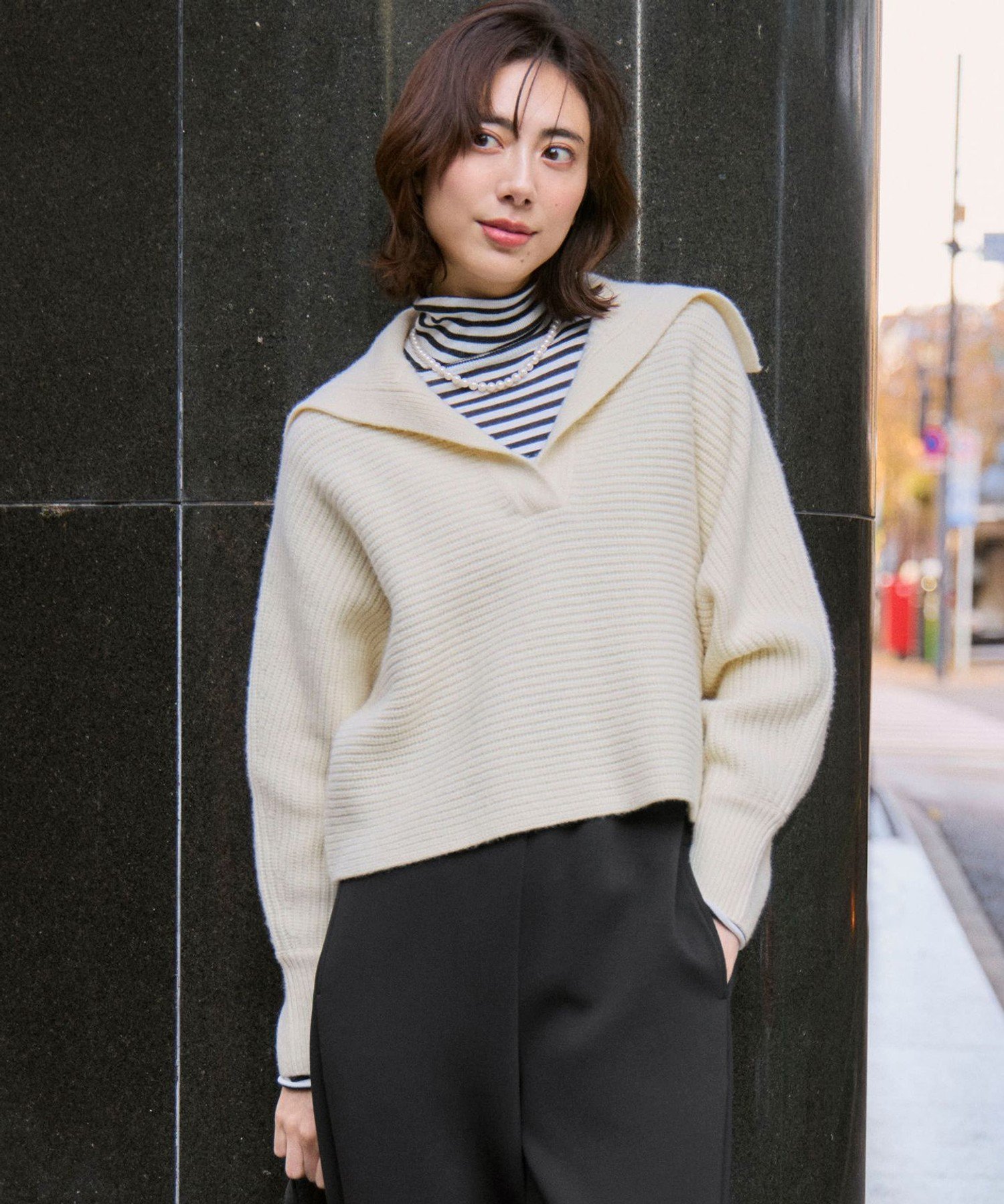 【SALE／30%OFF】23区 S 【洗える】ウールカシミヤチャンキー クロップド スキッパーニット ニジュウサンク トップス ニット ホワイト【送料無料】