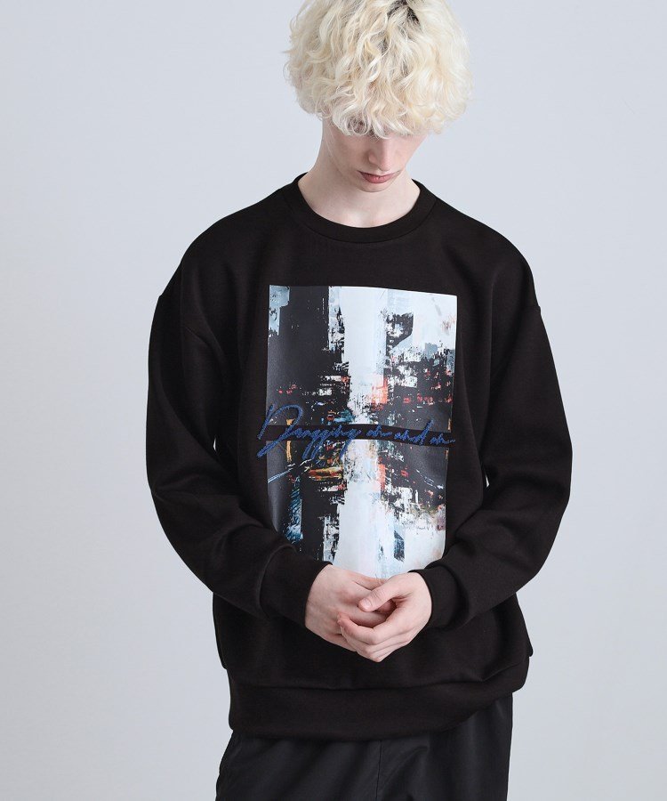 tk.TAKEO KIKUCHI アーバングラフィックブラシ刺繍長袖Tシャツ ティーケータケオキクチ トップス カットソー・Tシャツ ブラウン ブラック ホワイト