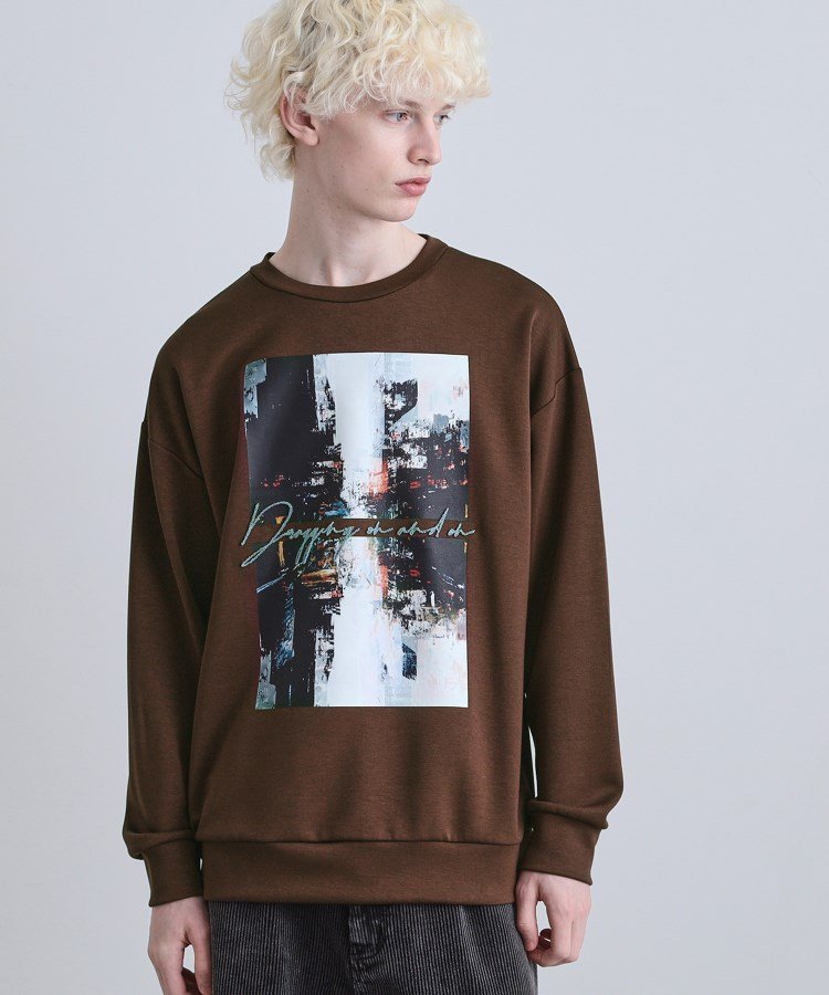 tk.TAKEO KIKUCHI アーバングラフィックブラシ刺繍長袖Tシャツ ティーケータケオキクチ トップス カットソー・Tシャツ ブラウン ブラック ホワイト