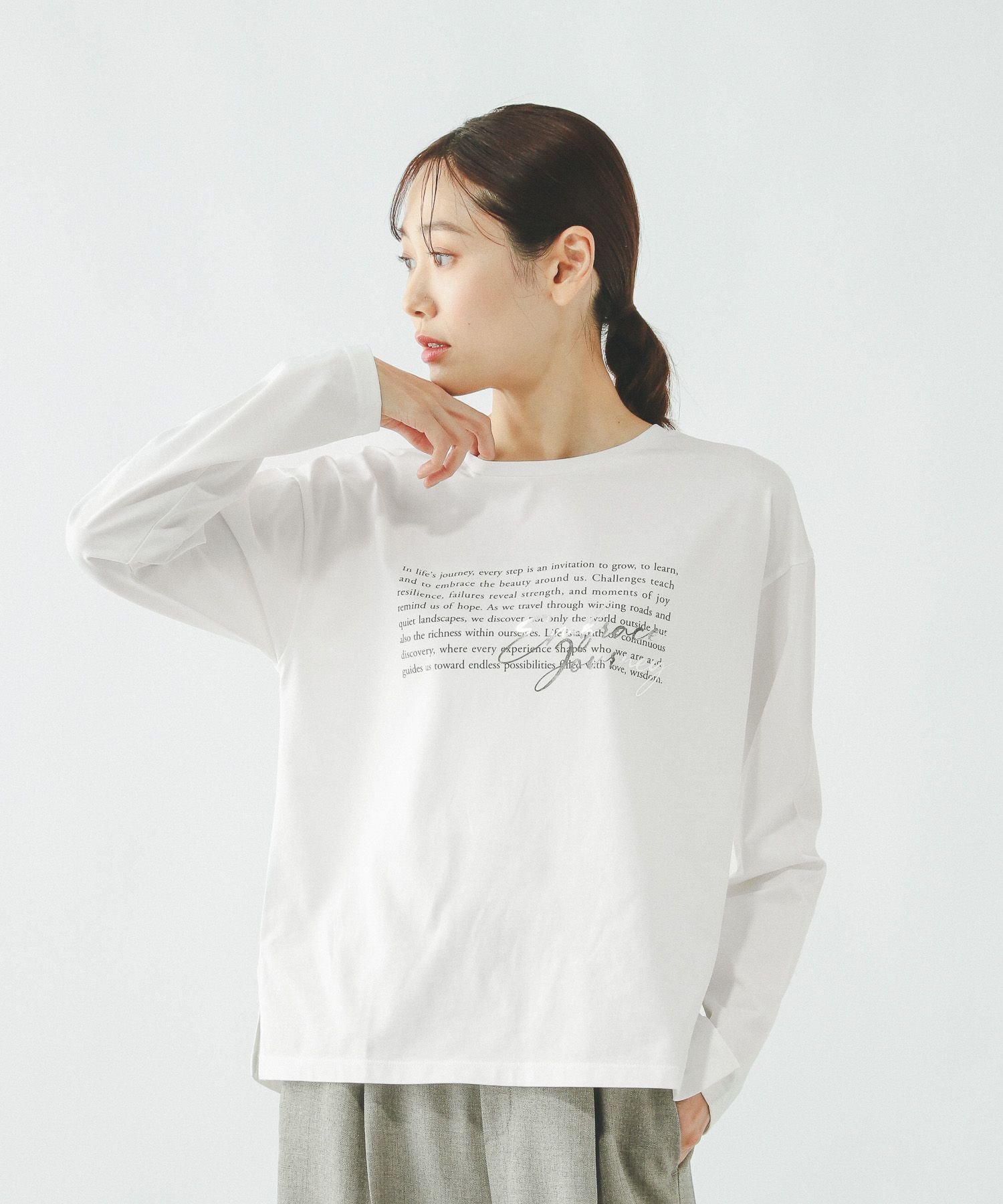 GLOBAL WORK リッチクリーンプリントロンT/636710 グローバルワーク トップス カットソー・Tシャツ ホワイト ブラック【送料無料】 stylife-15512596 Rakuten Fashion サンプル画像3
