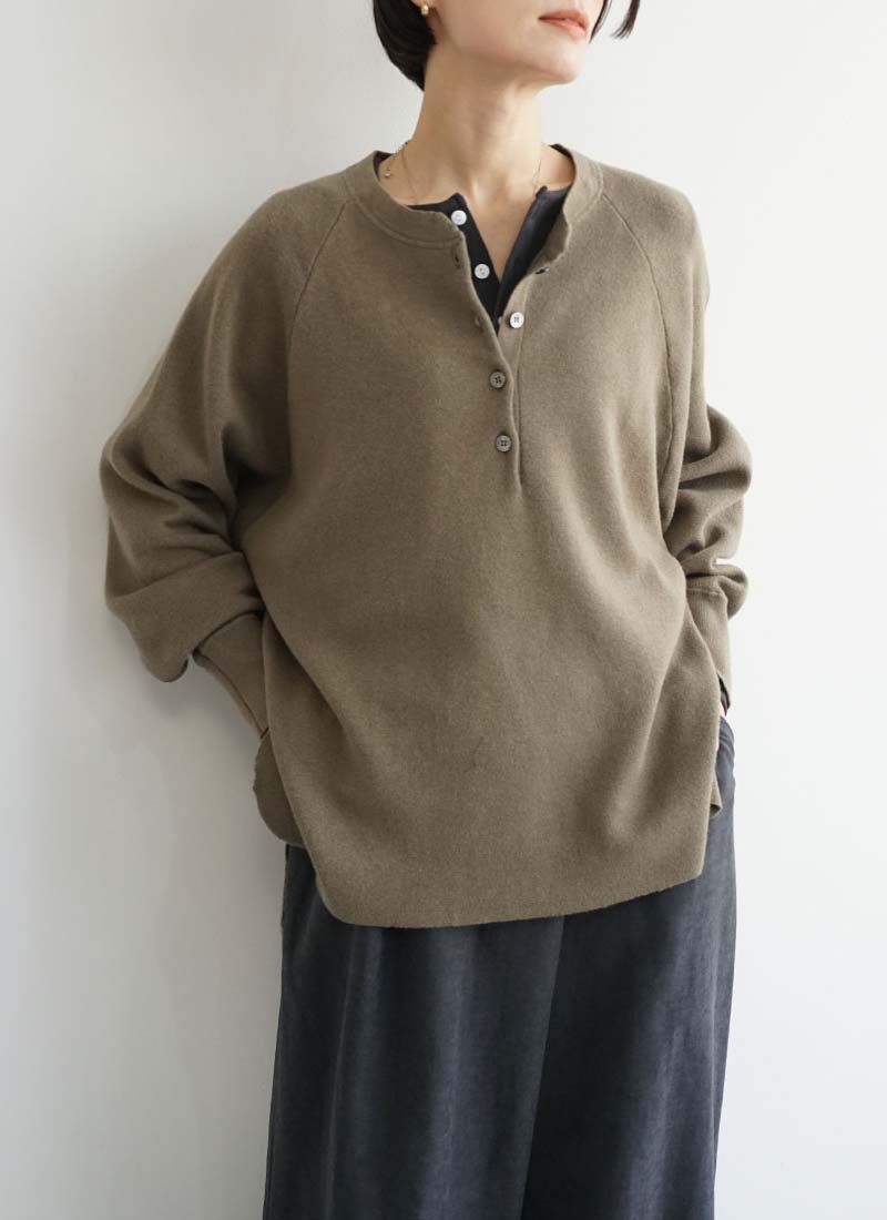 FASHFREN ヘンリーネックニット ファッシュフレン トップス ニット カーキグリーン グレー【送料無料】