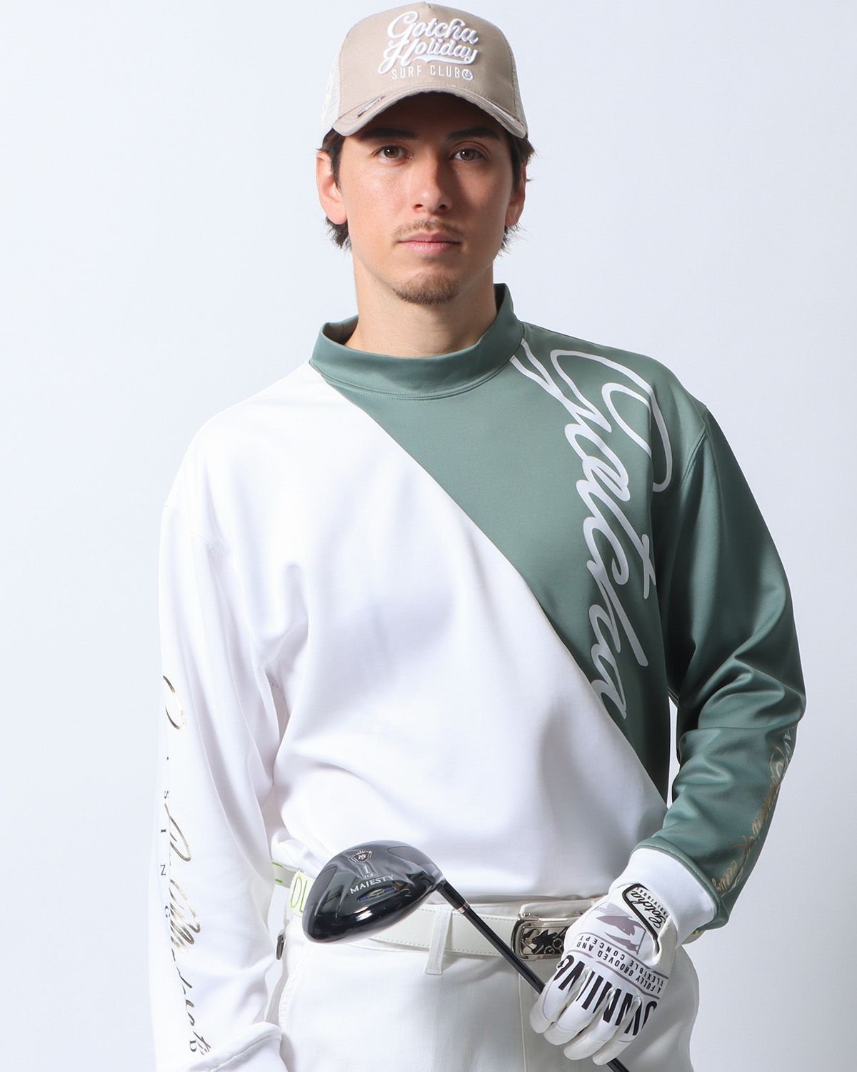 GOTCHA GOTCHA GOLF (ガッチャゴルフ) ドライ UVカット バイアス切替 ハイネック ロンT ガッチャ トップス カットソー・Tシャツ ブラック ホワイト レッド【送料無料】