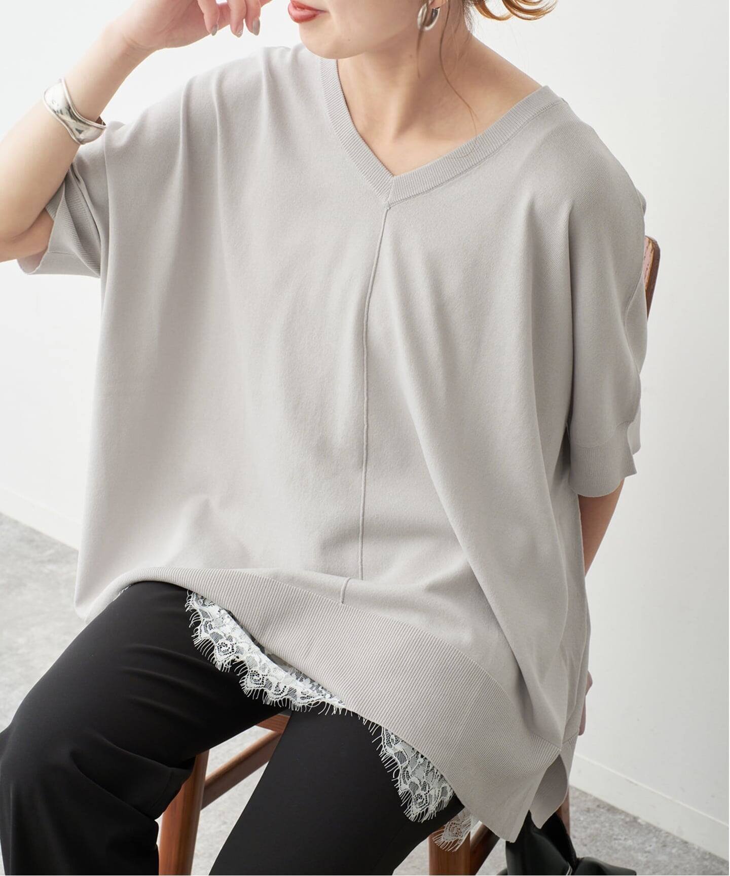 Spick & Span 《一部店舗+WEB限定 / 追加》14GWASHABLE2WAYポンチョプルオーバー スピックアンドスパン トップス ニット グレー ブラック グリーン ピンク