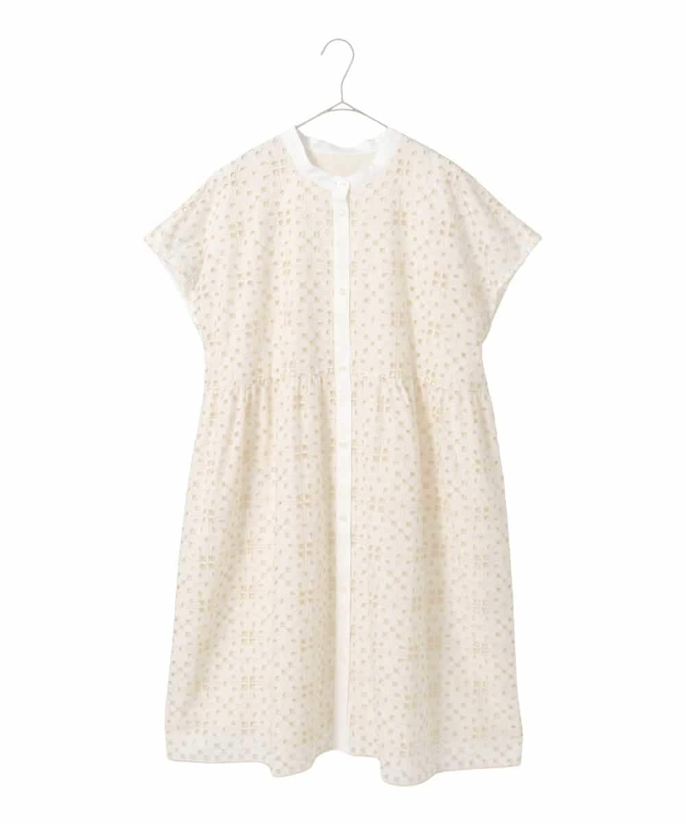 HIROKO BIS GRANDE 【大きいサイズ】アイレット刺繍フレンチスリーブチュニックブラウス ヒロコ ビス グランデ ワンピース・ドレス チュニック ホワイト イエロー