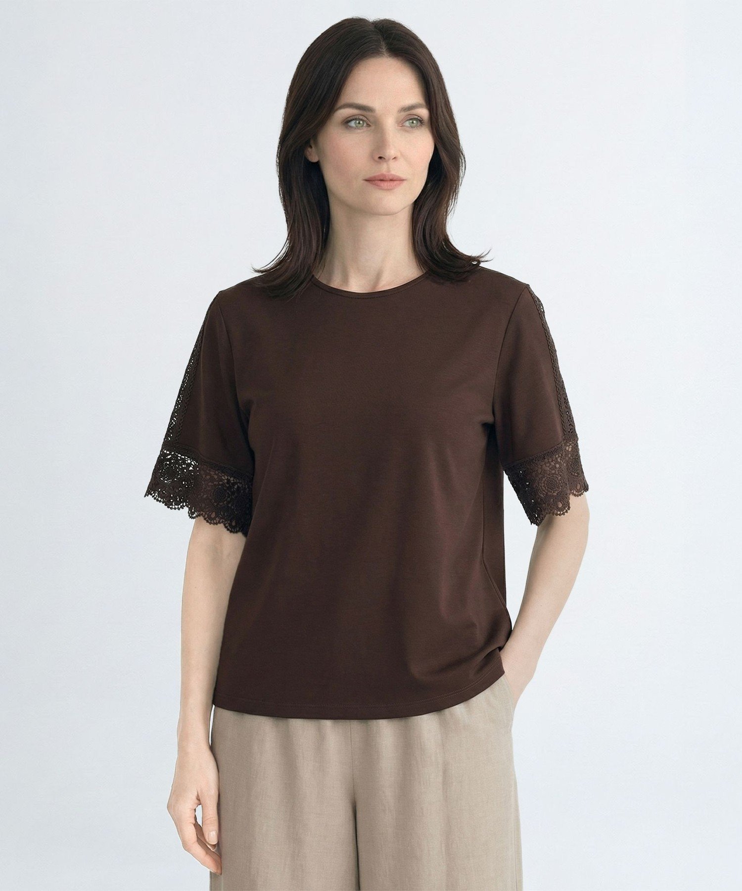 T-Shirts - SCAPA アルダコットンラウンドネックカットソー スキャパ トップス カットソー・Tシャツ ブラック ホワイト【送料無料】