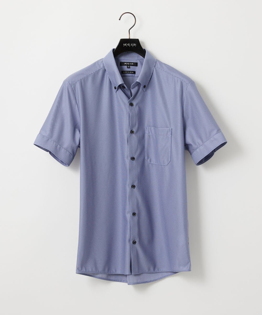 MICHEL KLEIN HOMME 《日本製》ボタンダウン 柄半袖シャツ ミッシェルクランオム トップス シャツ・ブラウス ブルー