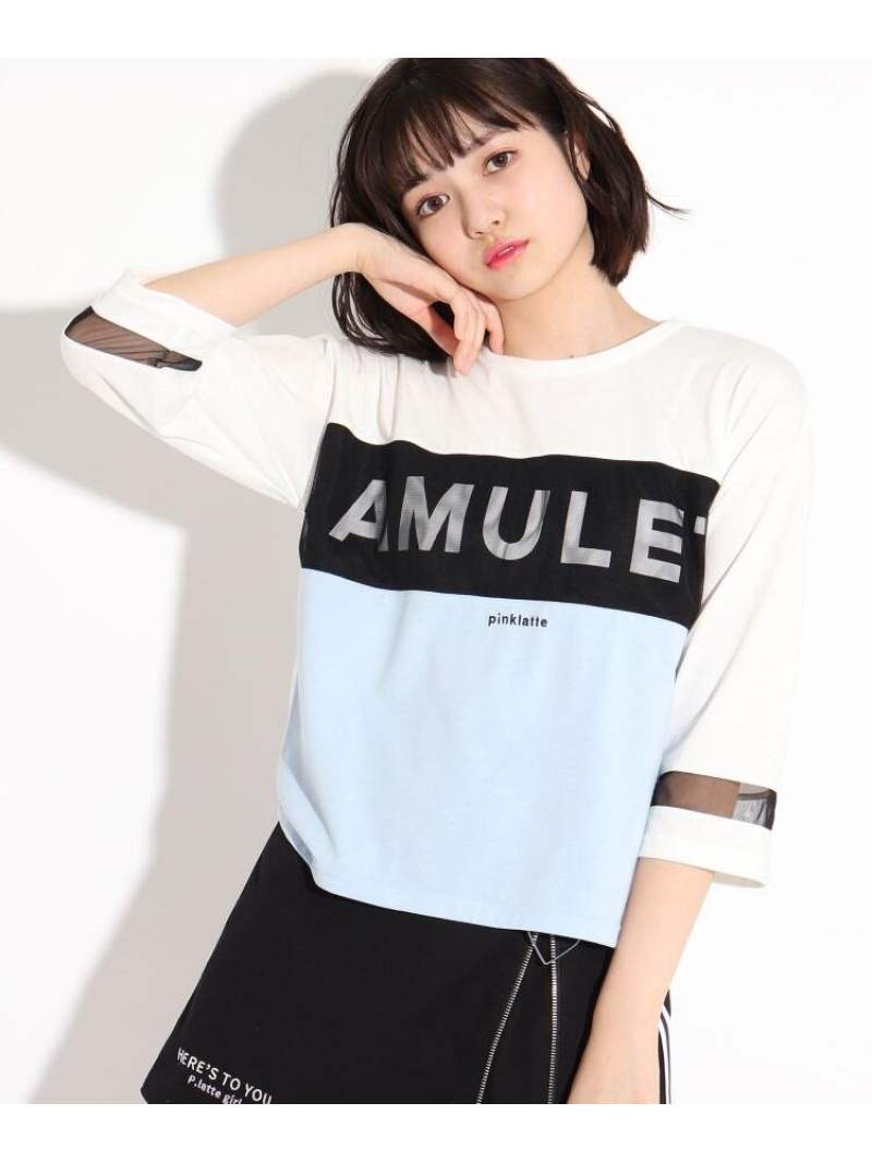 PINK-latte 7分袖ブロッキングロンT ピンク ラテ トップス その他のトップス ホワイト ブラック ベージュ ピンクのサムネイル