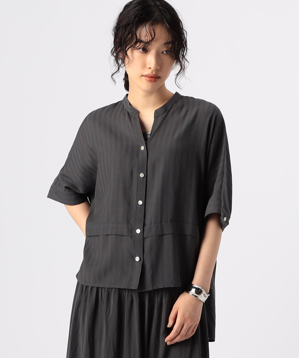 Gabardine K.T 【セットアップ対応】シアーストライプ ドルマンブラウス コムサ トップス シャツ・ブラウス ネイビー グレー カーキグリーン