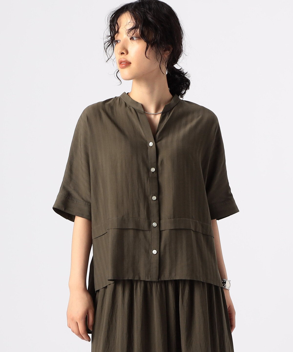 Gabardine K.T 【セットアップ対応】シアーストライプ ドルマンブラウス コムサ トップス シャツ・ブラウス ネイビー グレー カーキグリーン