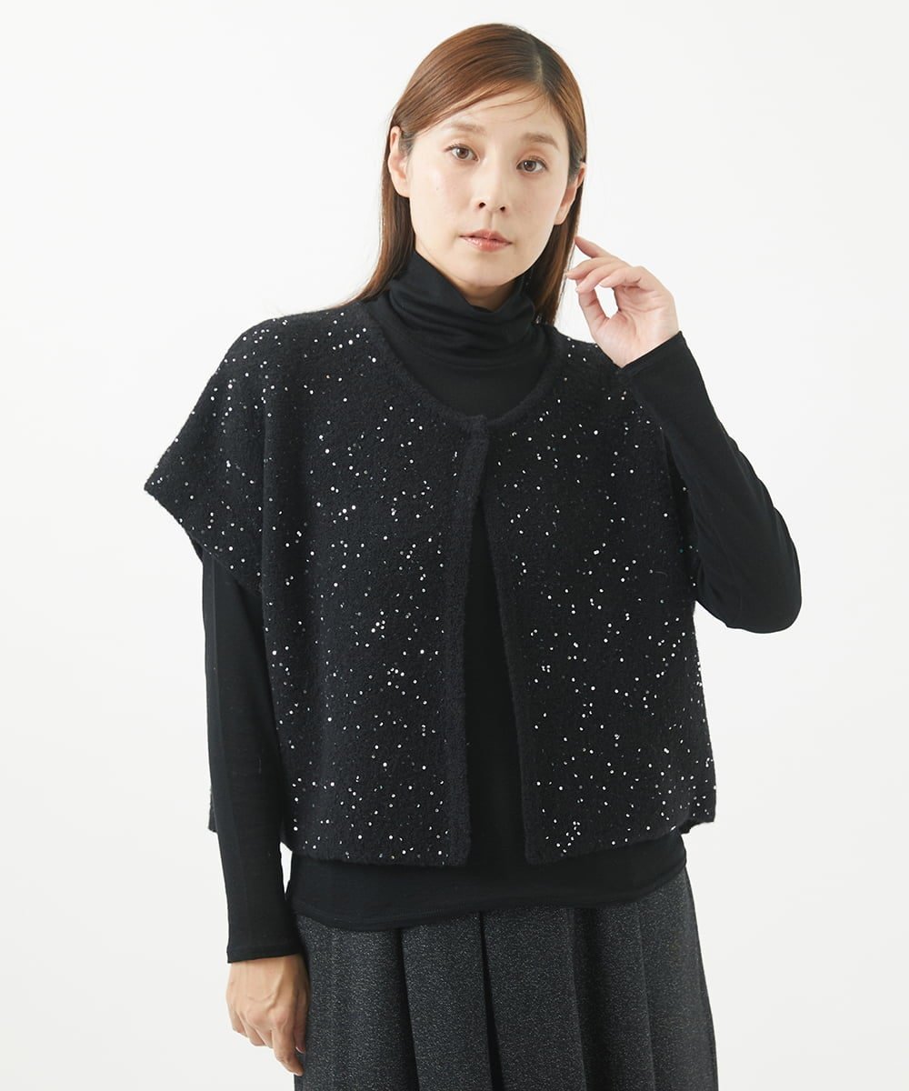 【SALE／50%OFF】GIANNI LO GIUDICE ウール混スパンコールニットカーディガン ジャンニロジュディーチェ トップス カーディガン ブラック グレー【送料無料】