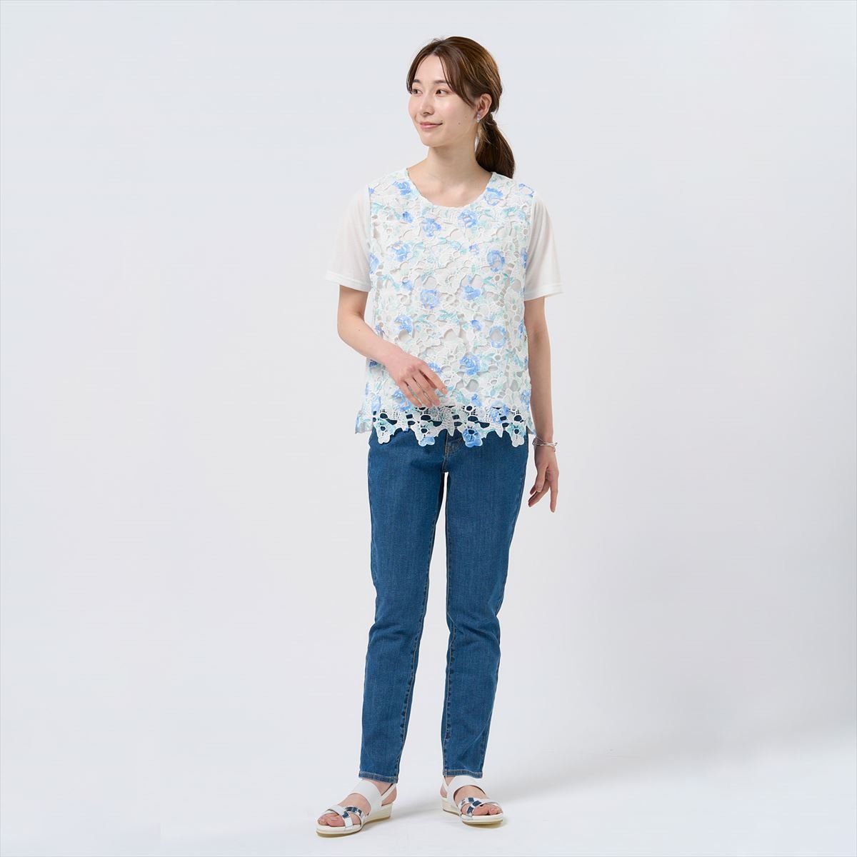 【SALE／36%OFF】BRICK HOUSE by Tokyo Shirts 花柄レースプルオーバー 半袖 レデ...