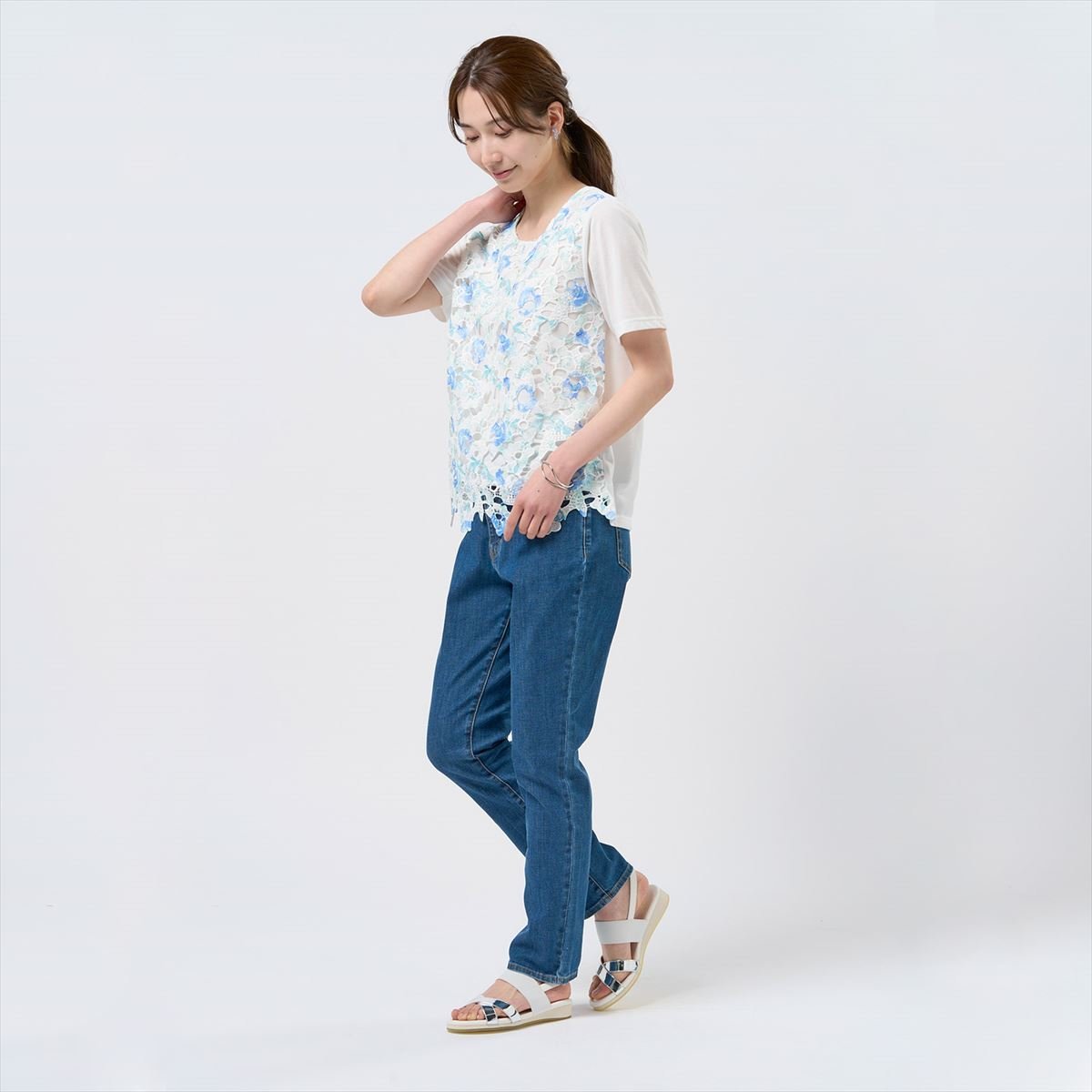 【SALE／36%OFF】BRICK HOUSE by Tokyo Shirts 花柄レースプルオーバー 半袖 レデ...
