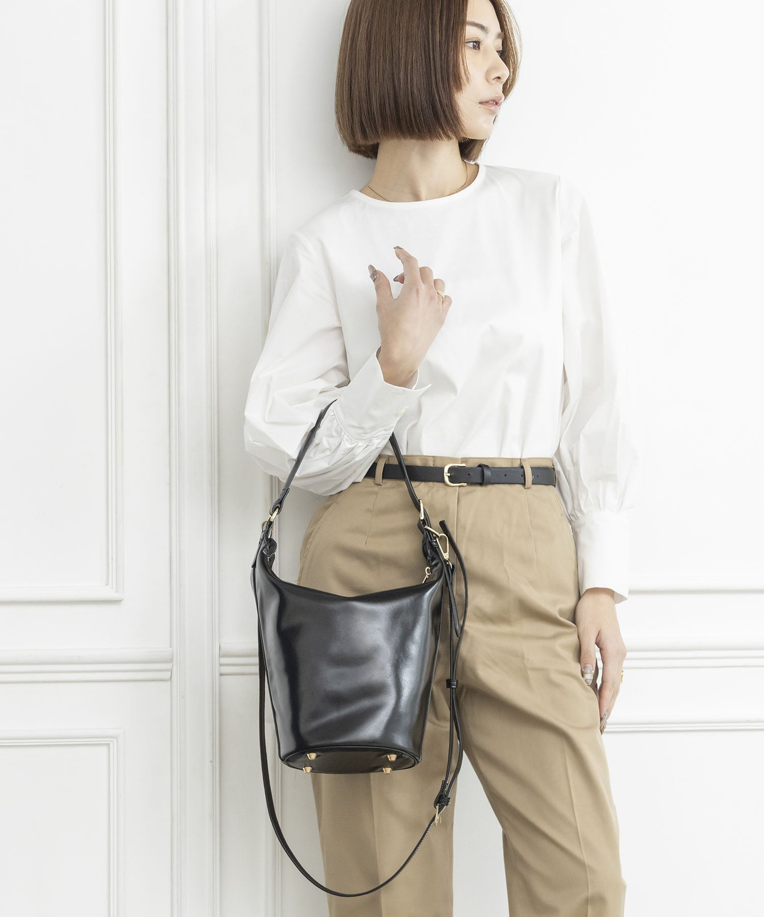 【SALE／30%OFF】MIAN 【オールシーズン/自立する/2way】バケット2wayショルダーバッグ トライシル バッグ ショルダーバッグ ブラック ワインレッド【送料無料】