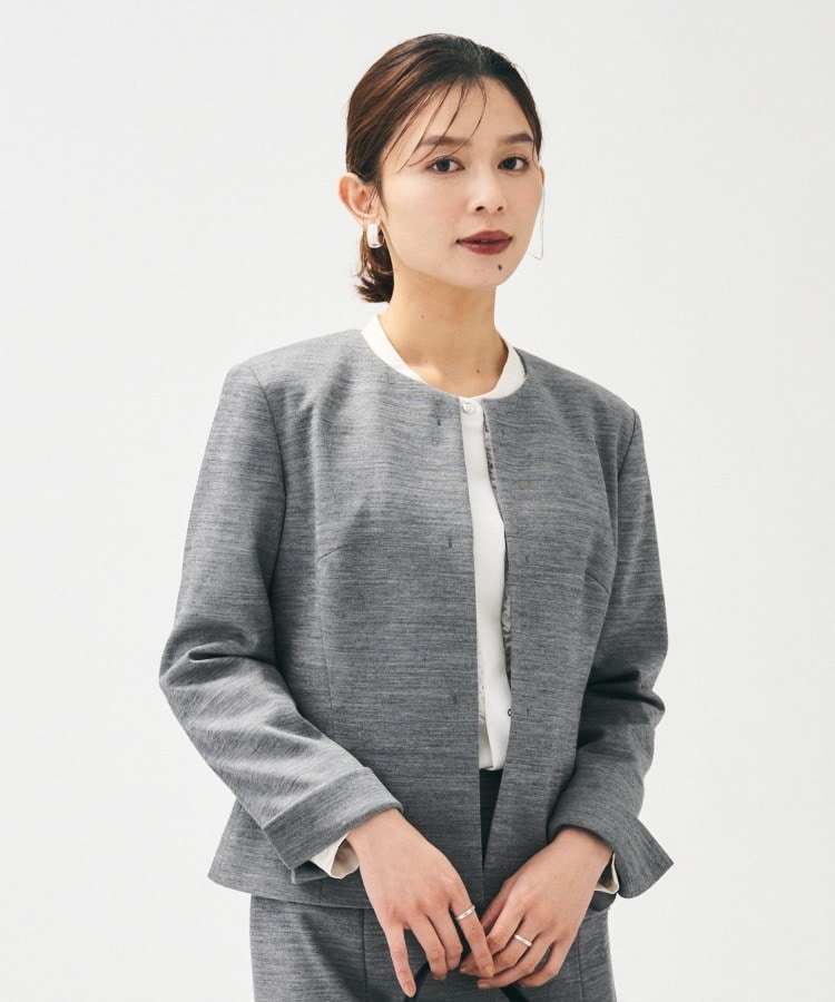 【SALE／5%OFF】UNTITLED 【洗えるスーツ/ストレッチ】ウール混ジャージ ノーカラージャケット アンタイトル ジャケット・アウター ノーカラージャケット ブラック ネイビー グレー【送料無料】