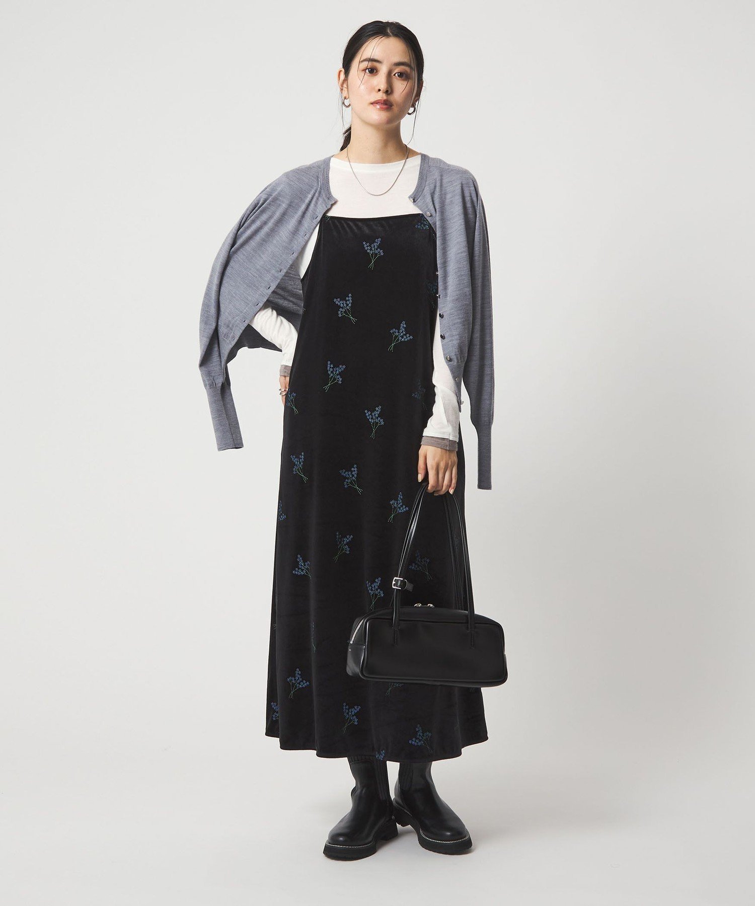 【SALE／10%OFF】UNITED ARROWS green label relaxing ベロア シシュウ キャミソール ワンピース ユナイテッドアローズ グリーンレーベルリラクシング ワンピース・ドレス ワンピース ブラック ベージュ【送料無料】