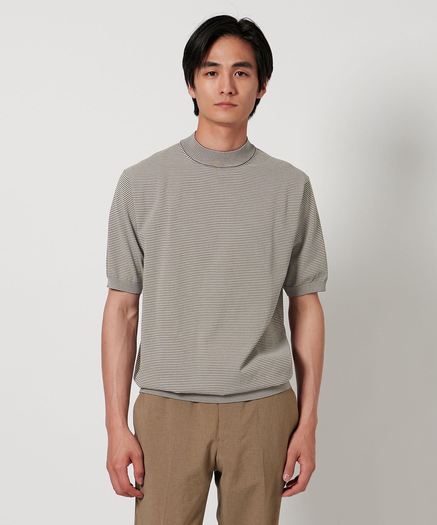 【SALE／40%OFF】UNITED ARROWS ショートスリーブ ボーダー モックネックニット UA COZY -ウォッシャブル・抗菌防臭- ユナイテッドアローズ アウトレット トップス ニット ネイビー【送料無料】