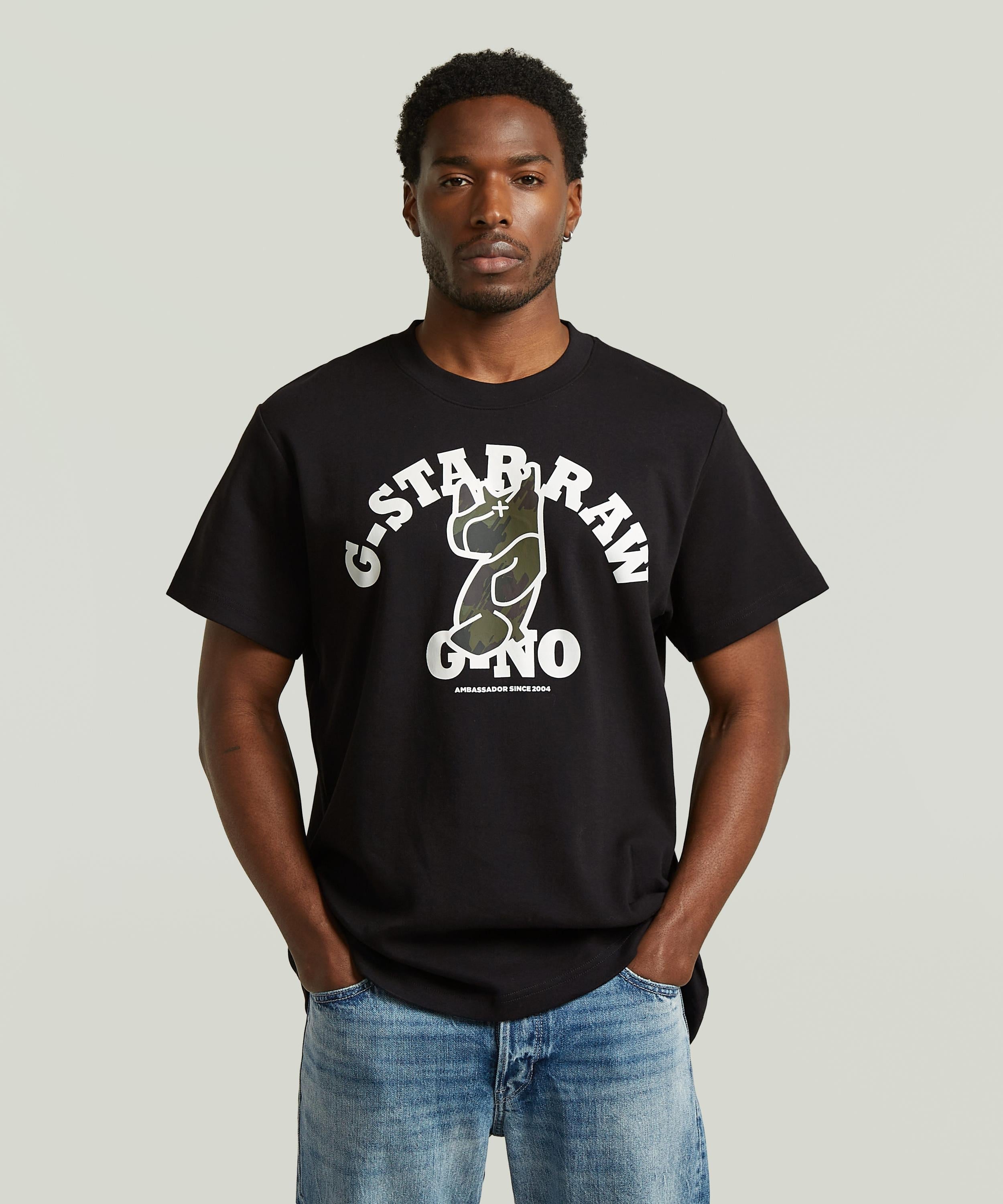 【公式ショップ】G-NO Loose T-Shirt/グラフィックオーバーサイズルーズTシャツ/マスコットキャラクター ジースターロゥ トップス カットソー・Tシャツ ブラック
