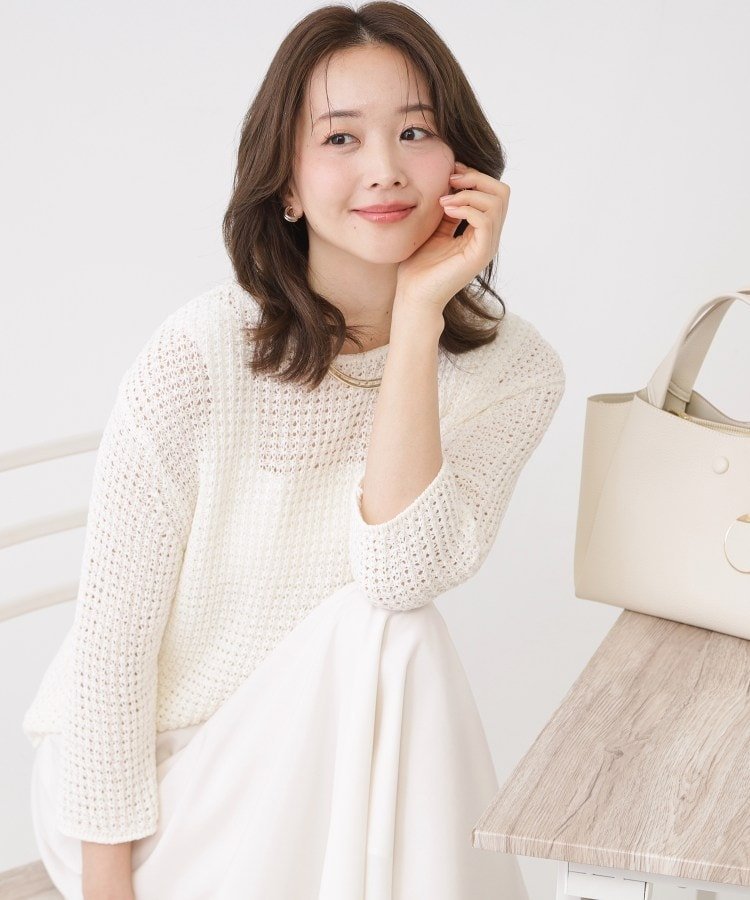 COUP DE CHANCE 【手洗い可/和紙】7分袖メッシュニット クード シャンス トップス ニット ブラック ホワイト【送料無料】
