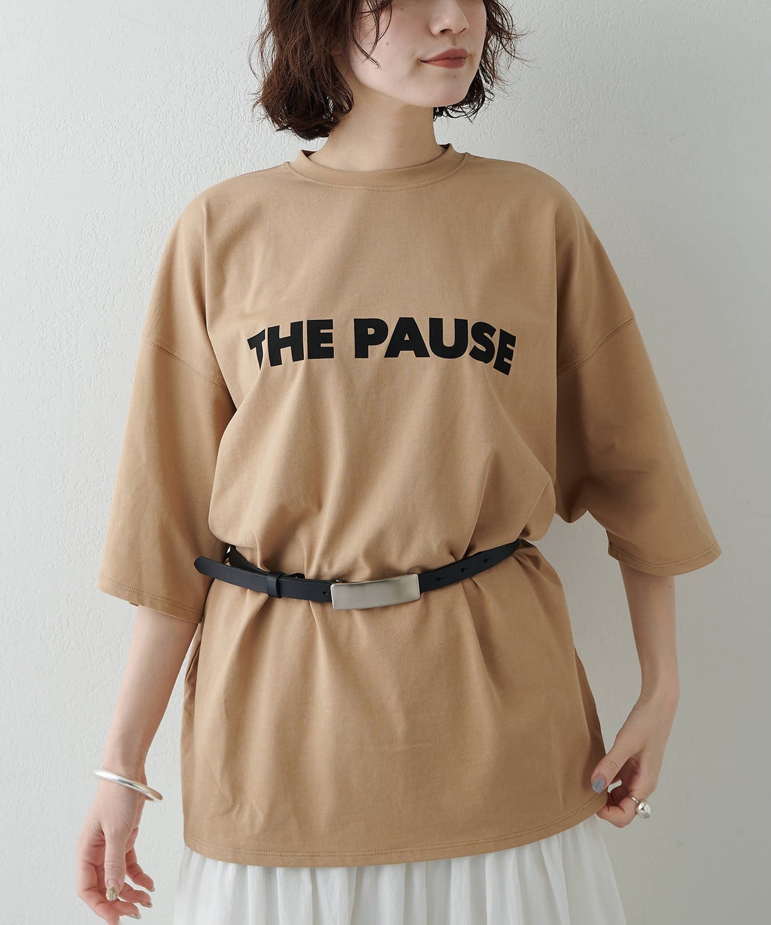 Whim Gazette 【THE PAUSE】THE PAUSE ビッグTEE ウィム ガゼット トップス カットソー・Tシャツ ブラウン ホワイト